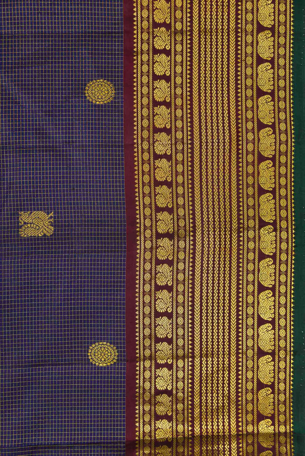 Border image of Violet Dual Tone Kanjivaram Silk Saree with Zari Butta on the body and Zari Border. 