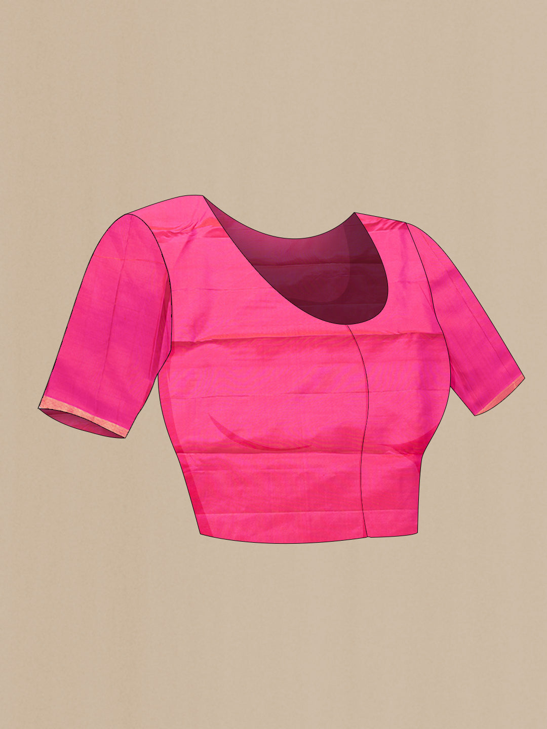 Close up image of the blouse of Dark Pink Dual Tone Kanchipuram Silk Saree with Zari Butta on the body and Thin Zari Line. 