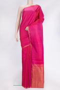 Dark Pink Dual Tone Kanchipuram Silk Saree with Zari Butta on the body and Thin Zari Line.  displayed on a mannequin