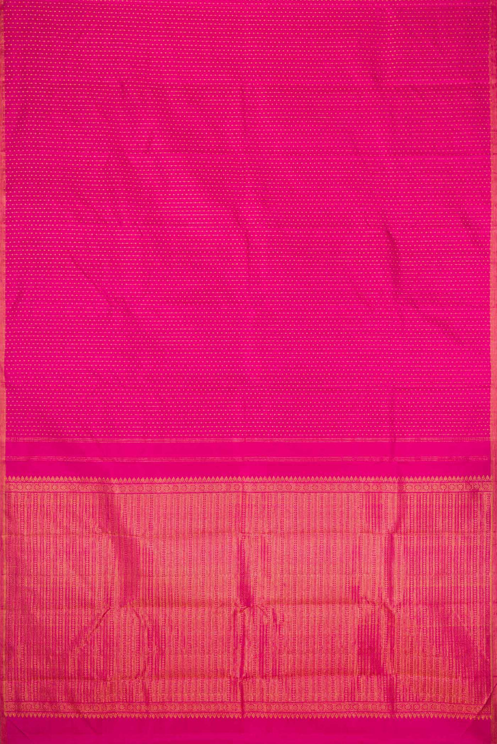 Flat view of Pink Dual Tone Kanchipuram Silk Saree with Stripes on the body and Zari Border. 