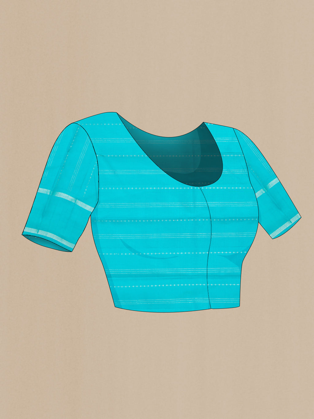 Close up image of the blouse of Light Blue Dual Tone Kanchipuram Silk Saree with Stripes on the body and Zari Border