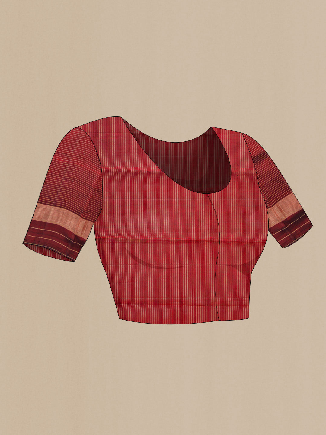 Close up image of the blouse of Orange Dual Tone Kanchipuram Silk Saree with Checked design on the body and Zari Border. 