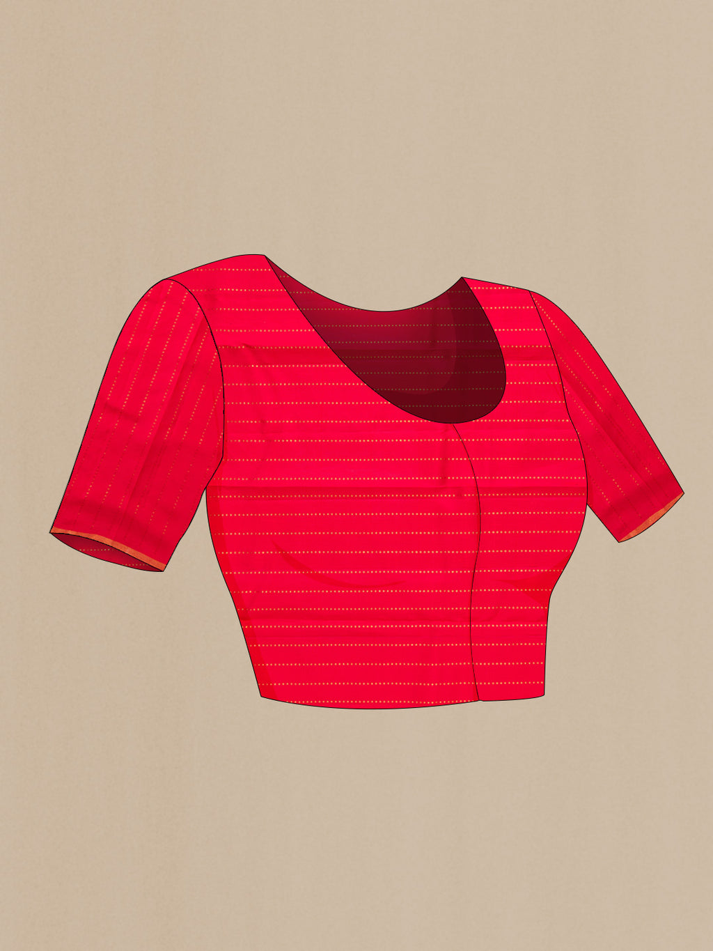 Close up image of the blouse of Black Dual Tone Kanchipuram Silk Saree with Checked design on the body and Thin Zari Line. 