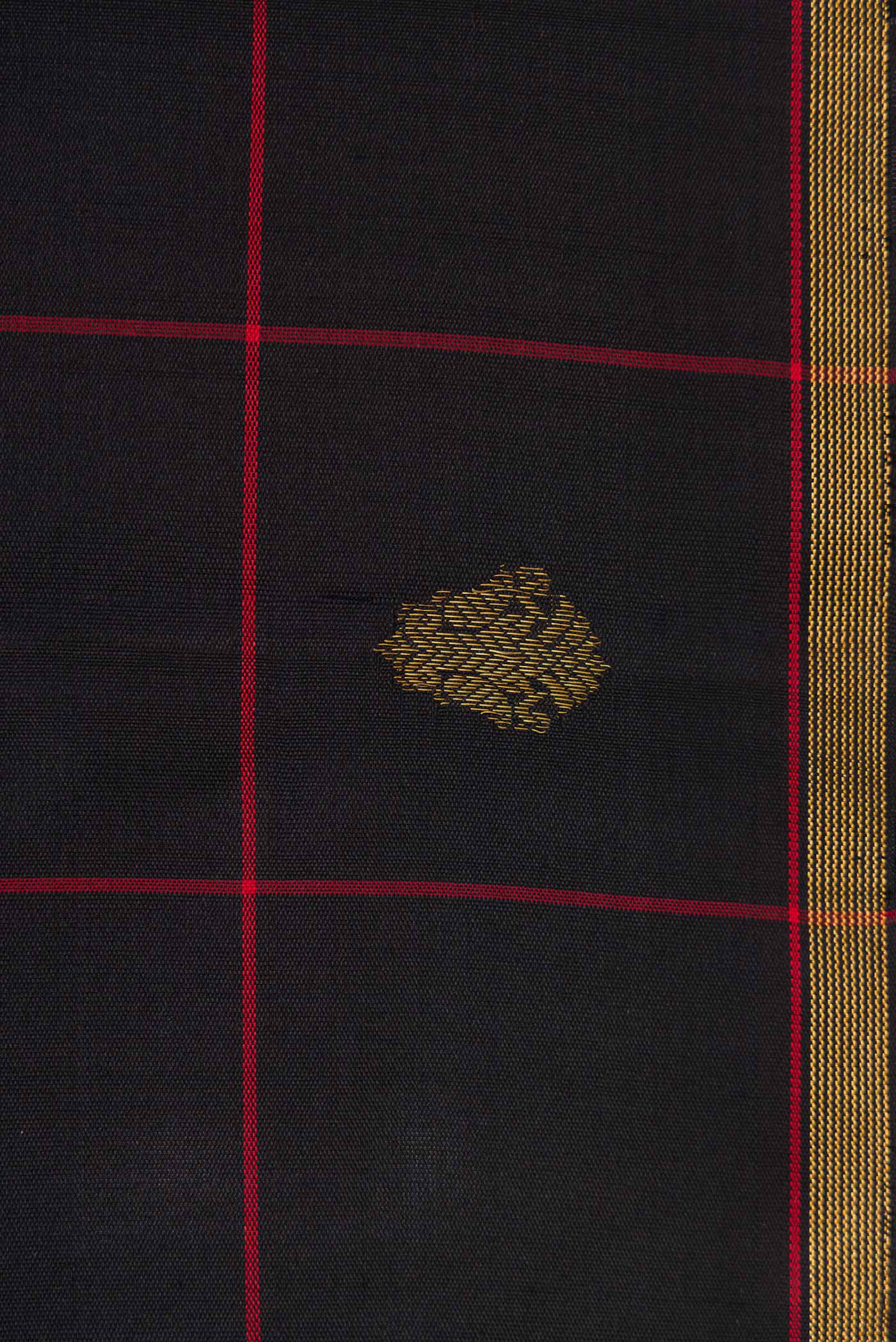 Border image of Black Dual Tone Kanchipuram Silk Saree with Checked design on the body and Thin Zari Line. 