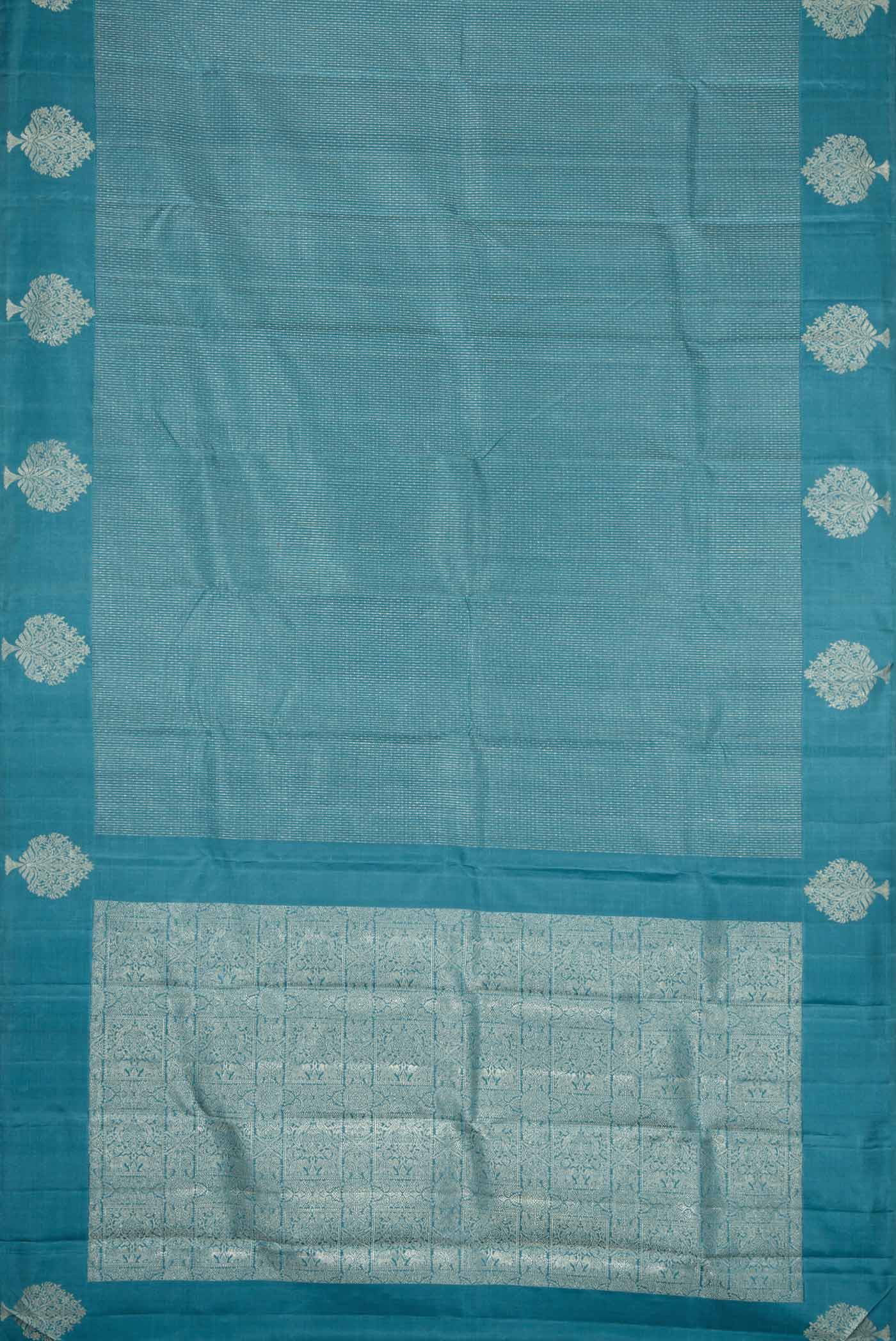 Flat view of Blue Dual Tone Soft Silk Saree with Stripes on the body and Fancy Border