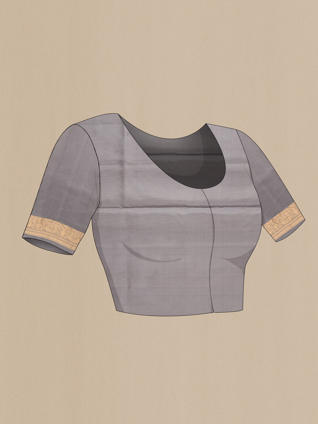 Close up image of the blouse of Mehandi Green Dual Tone Soft Silk Saree with Zari Butta on the body and Zari Border. 