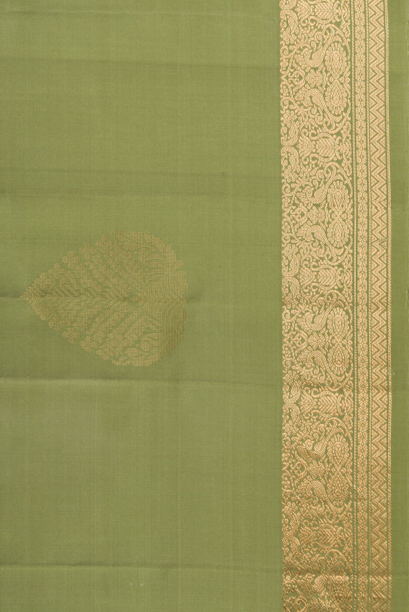 Border image of Mehandi Green Dual Tone Soft Silk Saree with Zari Butta on the body and Zari Border. 