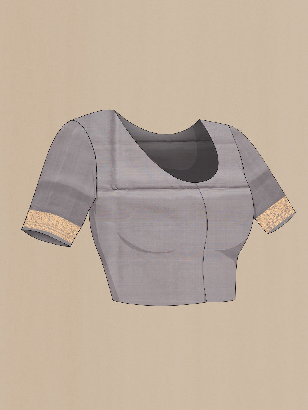 Close up image of the blouse of Mustard Dual Tone Soft Silk Saree with Zari Butta on the body and Zari Border. 