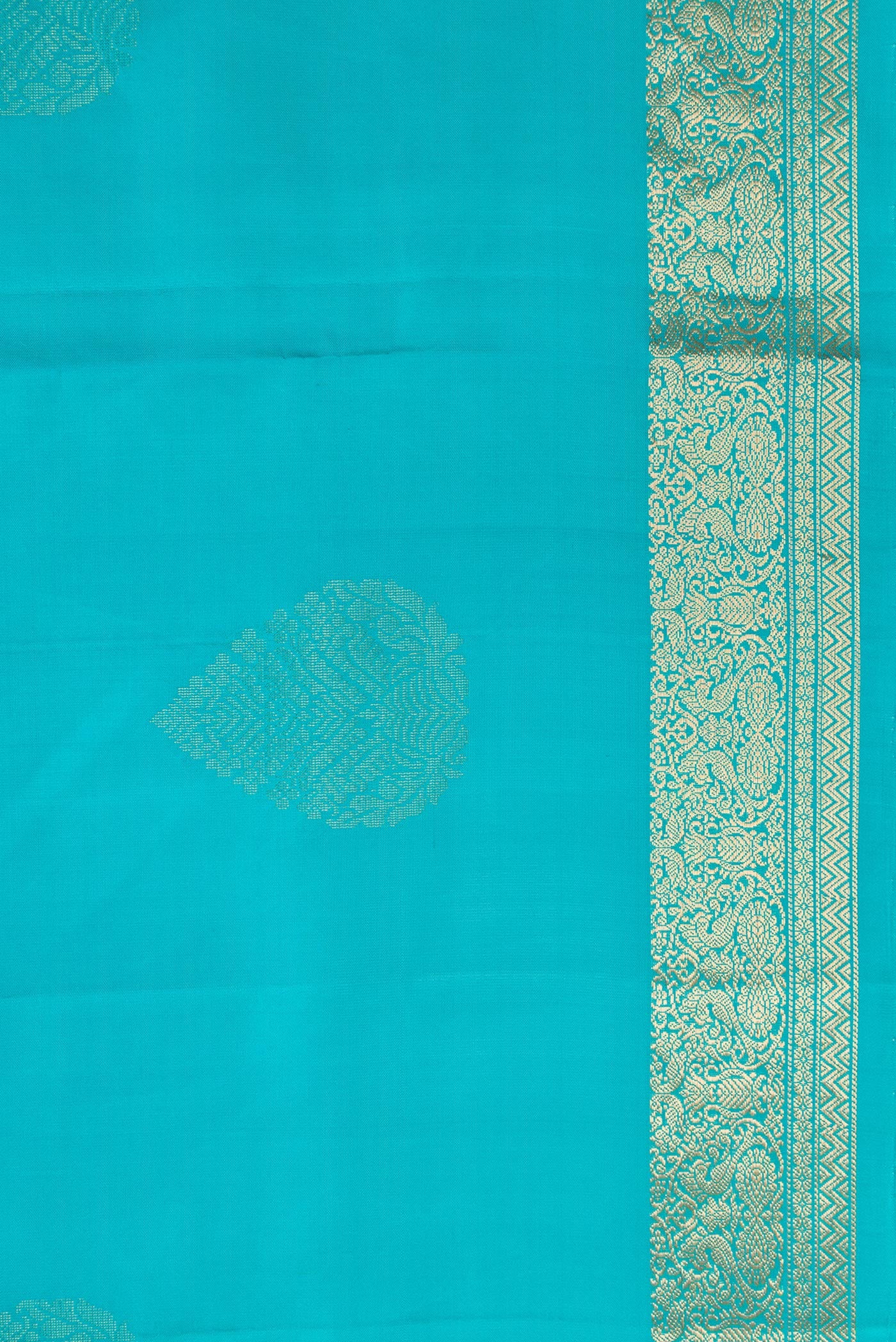 Border image of Sky Blue Dual Tone Soft Silk Saree with Zari Butta on the body and Zari Border. 