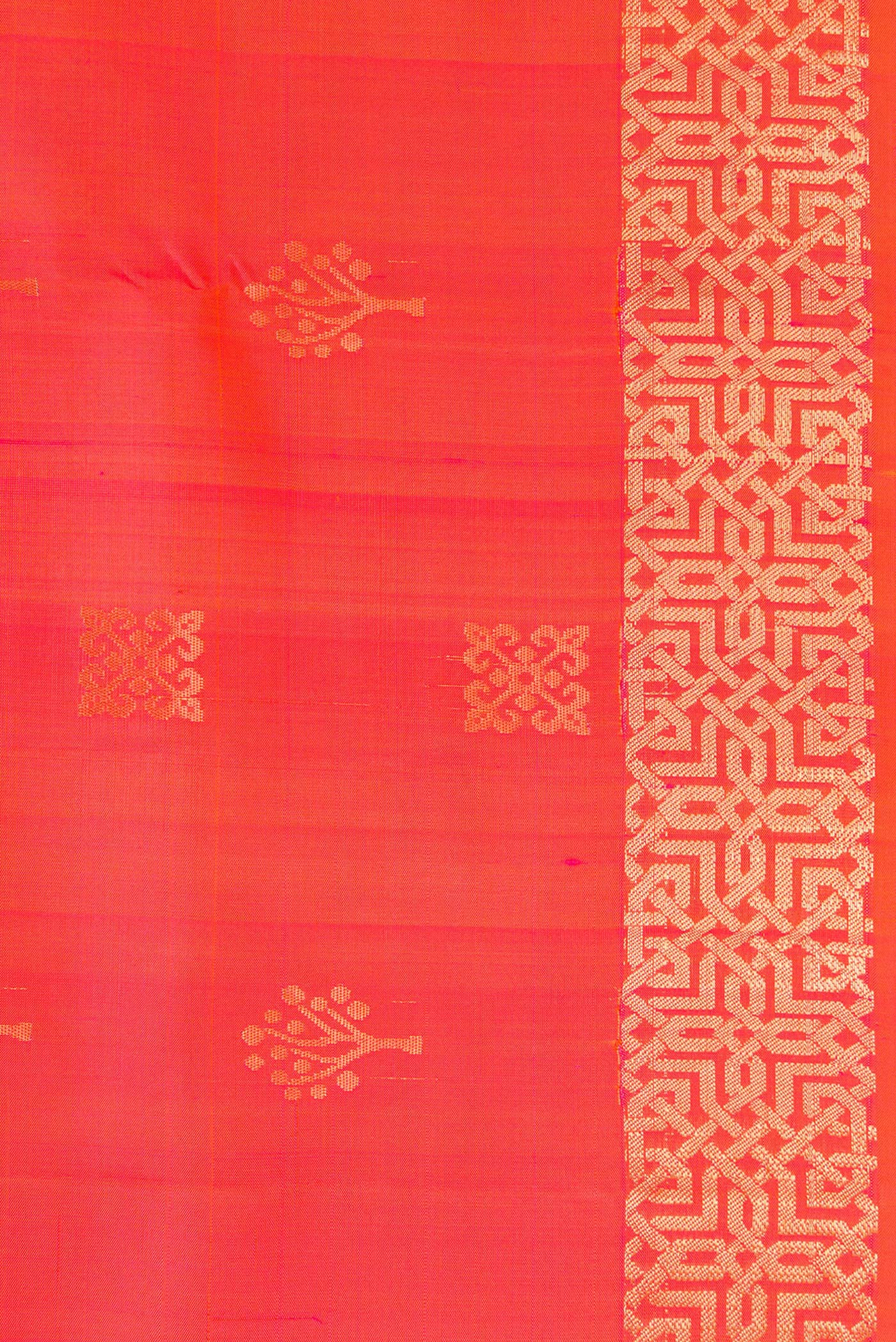 Border image of Orange Dual Tone Soft Silk Saree with Zari Butta on the body and Zari Border. 