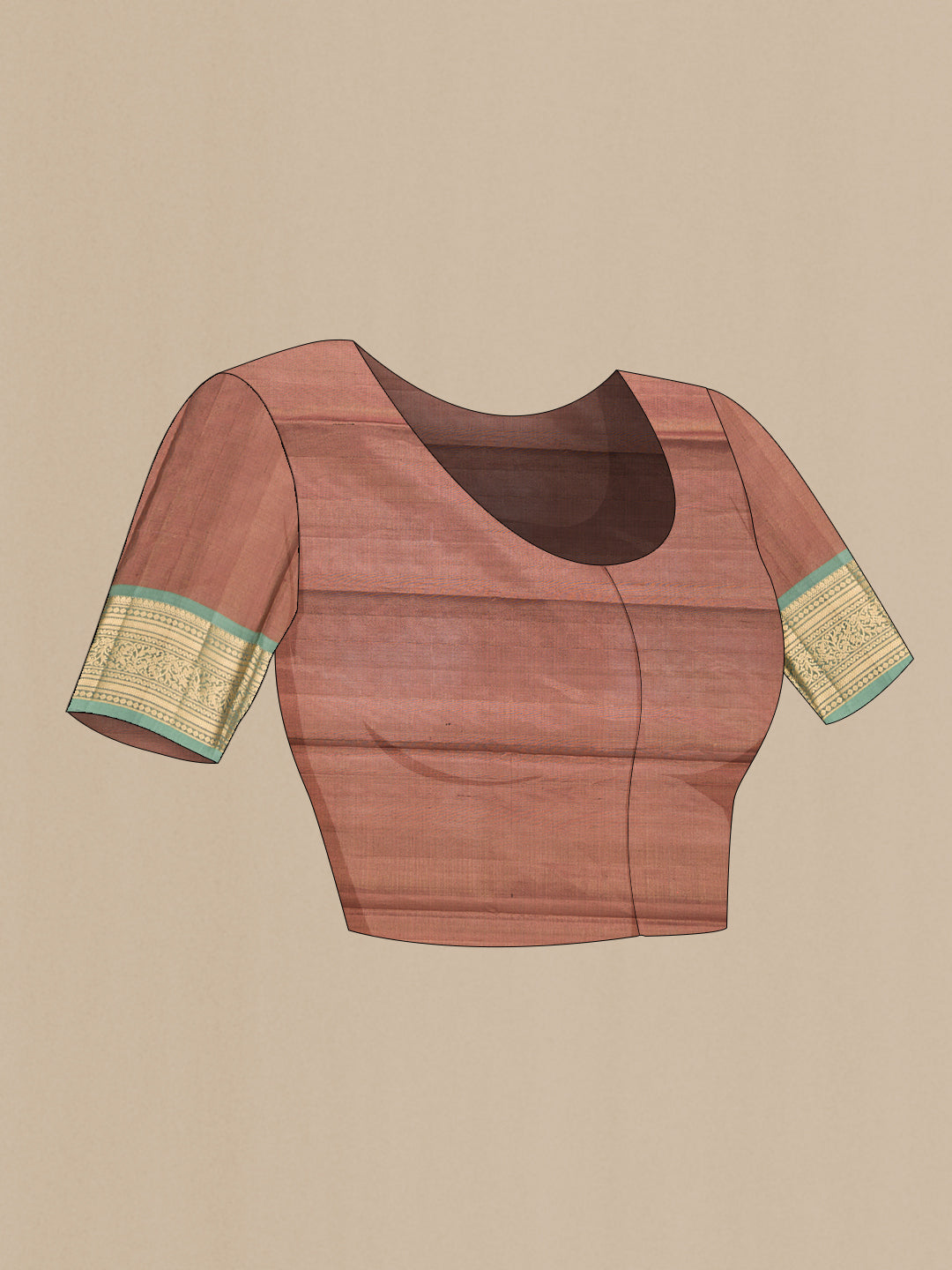 Close up image of the blouse of Brown Dual Tone Kanchipuram Tissue Silk Saree with Zari Brocade on the body and Zari Border. 