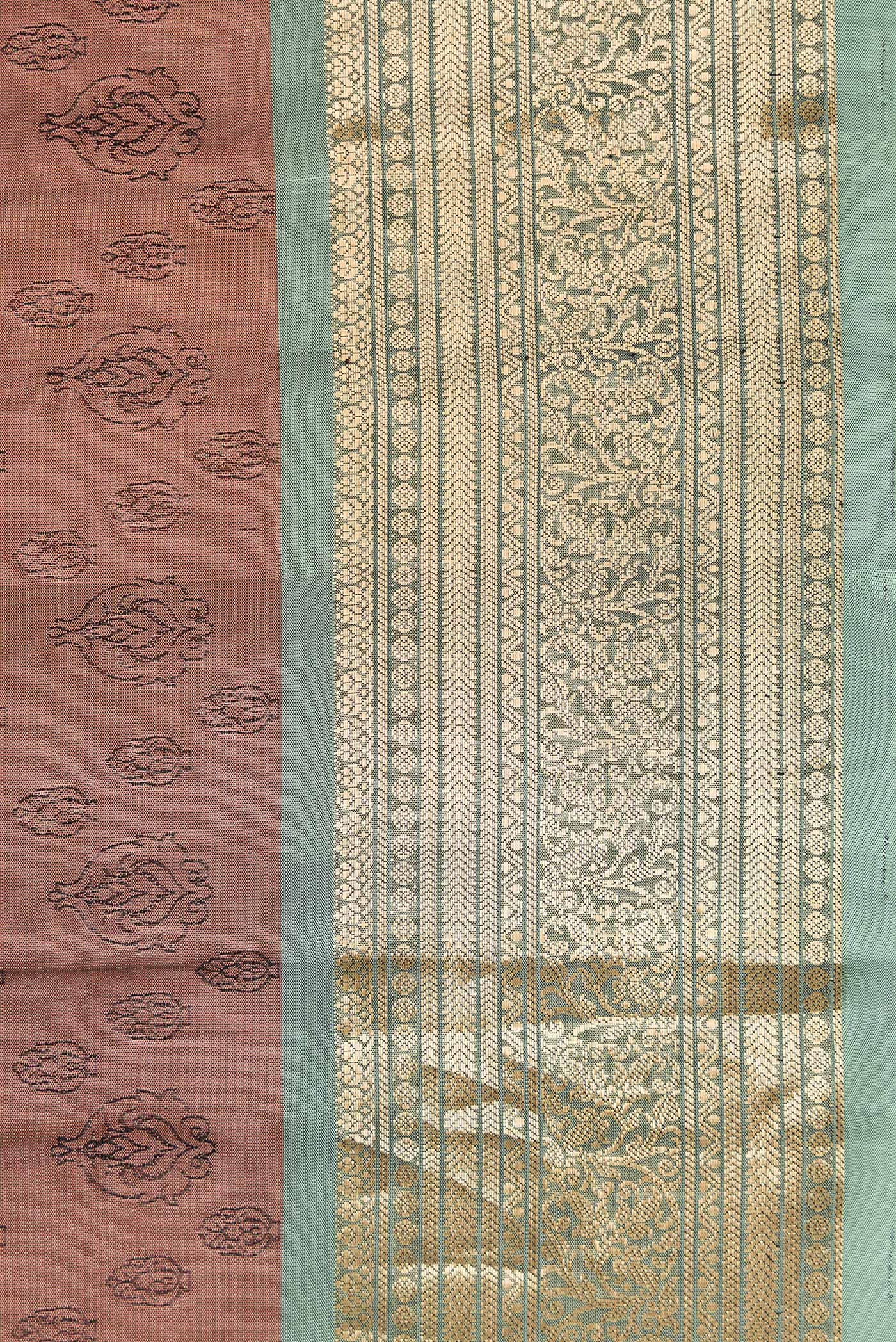 Border image of Brown Dual Tone Kanchipuram Tissue Silk Saree with Zari Brocade on the body and Zari Border. 