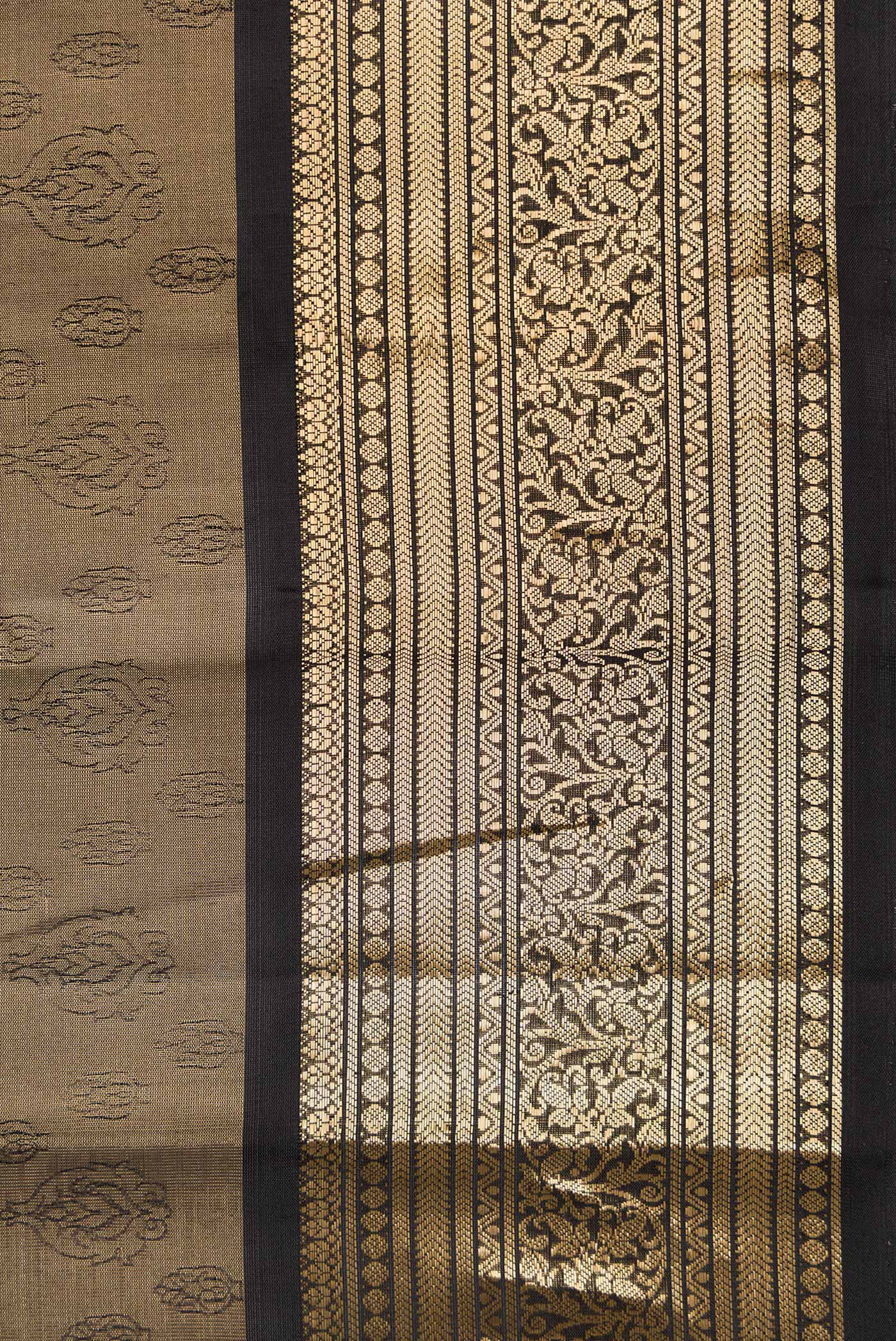 Border image of Gold Dual Tone Kanchipuram Tissue Silk Saree with Zari Brocade on the body and Zari Border. 