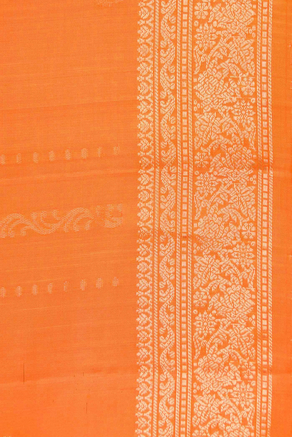 Border image of Orange Dual Tone Soft Silk Saree with Stripes on the body and Zari Border