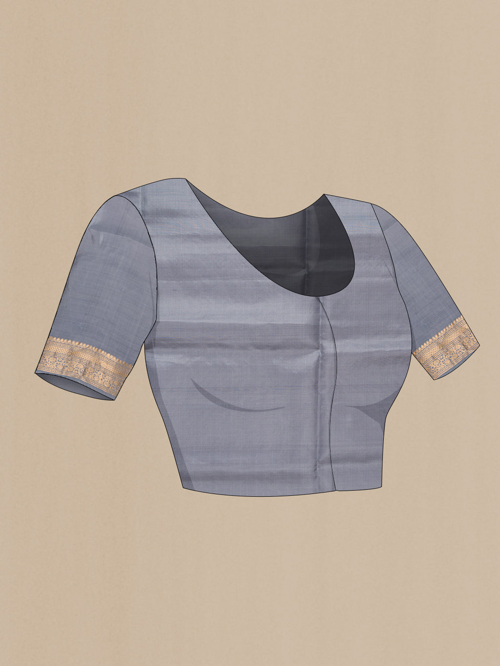 Close up image of the blouse of Green Dual Tone Soft Silk Saree with Zari Butta on the body and Zari Border. 