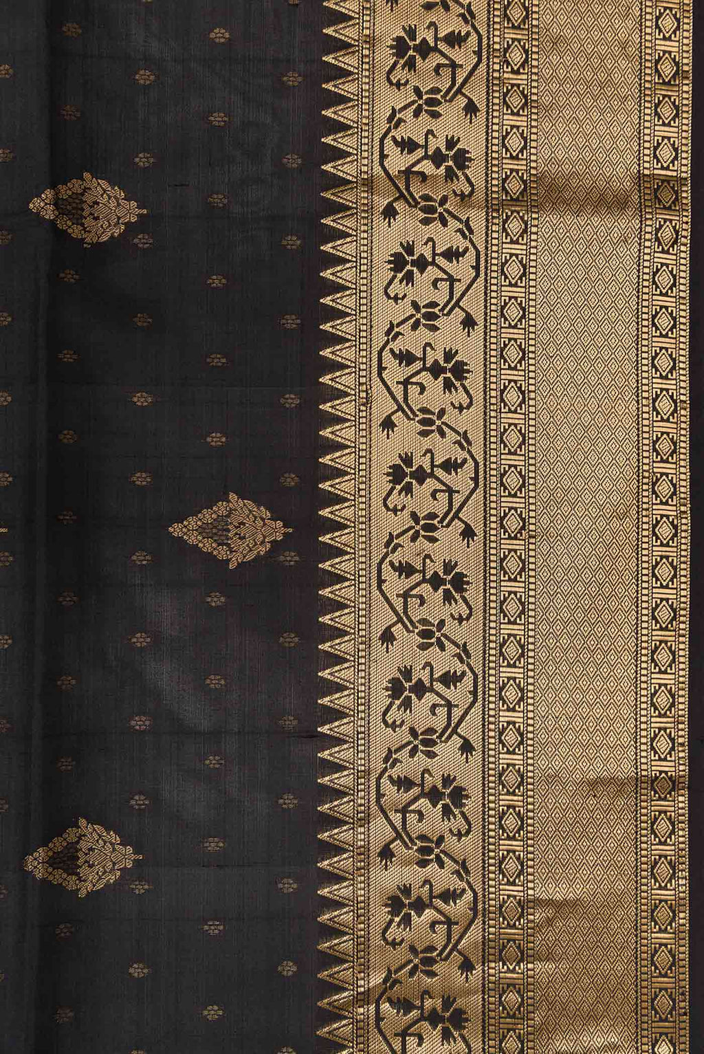 Border image of Black Dual Tone Soft Silk Saree with Zari Butta on the body and Zari Border. 