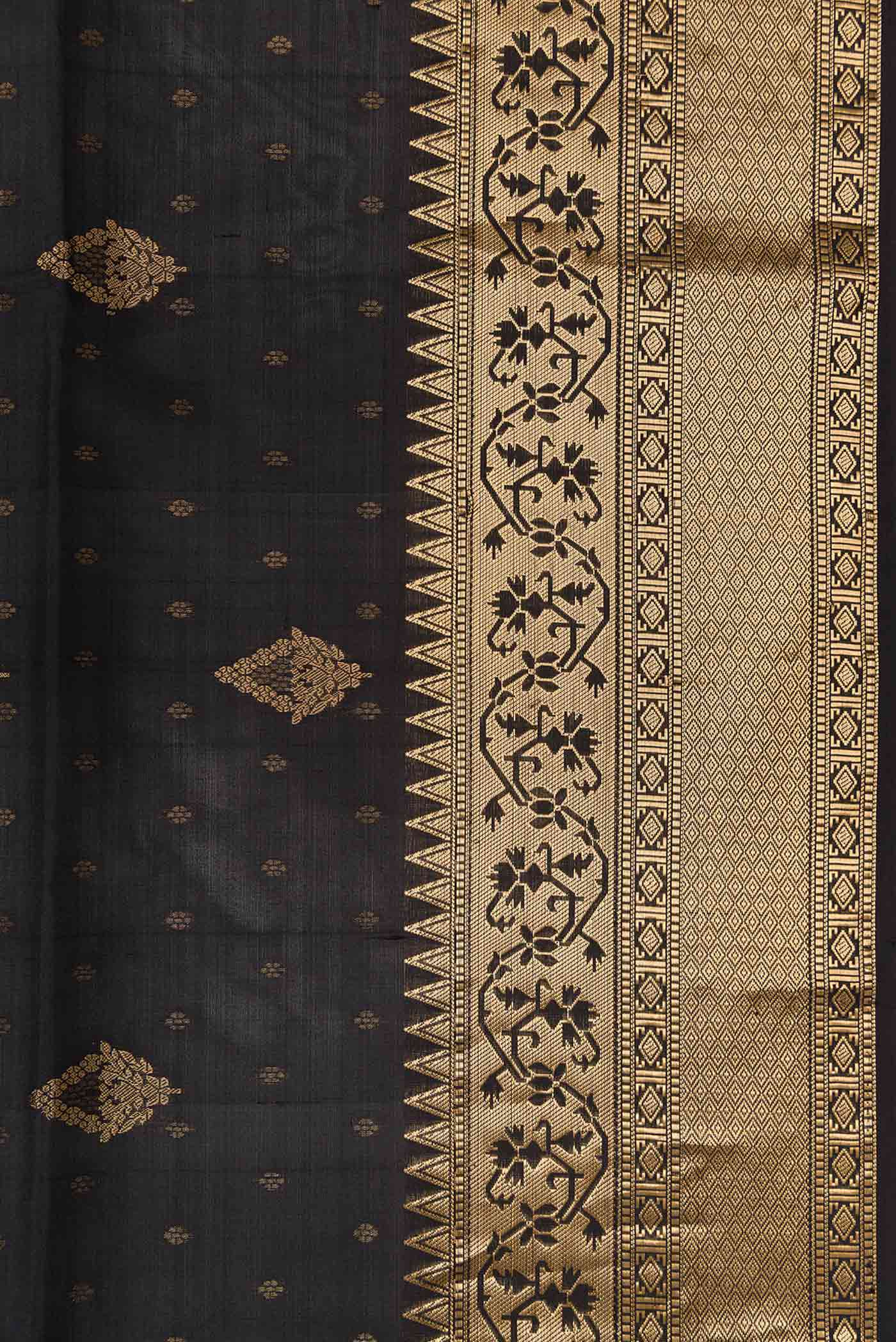 Border image of Black Dual Tone Soft Silk Saree with Zari Butta on the body and Zari Border. 
