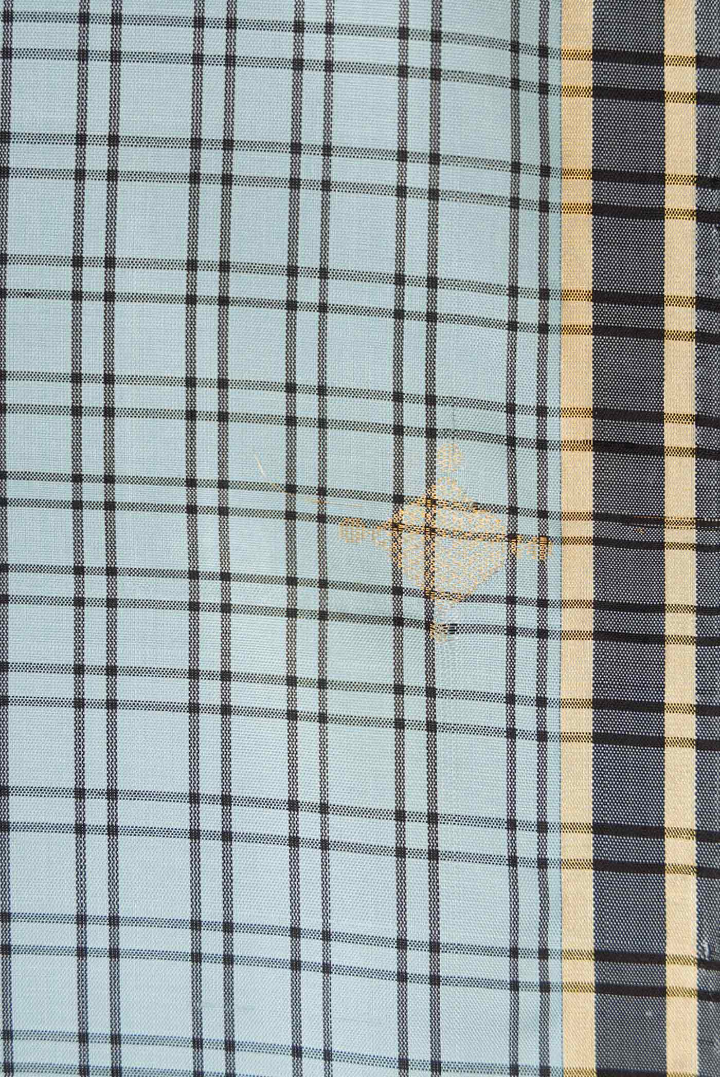 Border image of Grey Dual Tone Soft Silk Saree with Checked design on the body and Zari Border. 