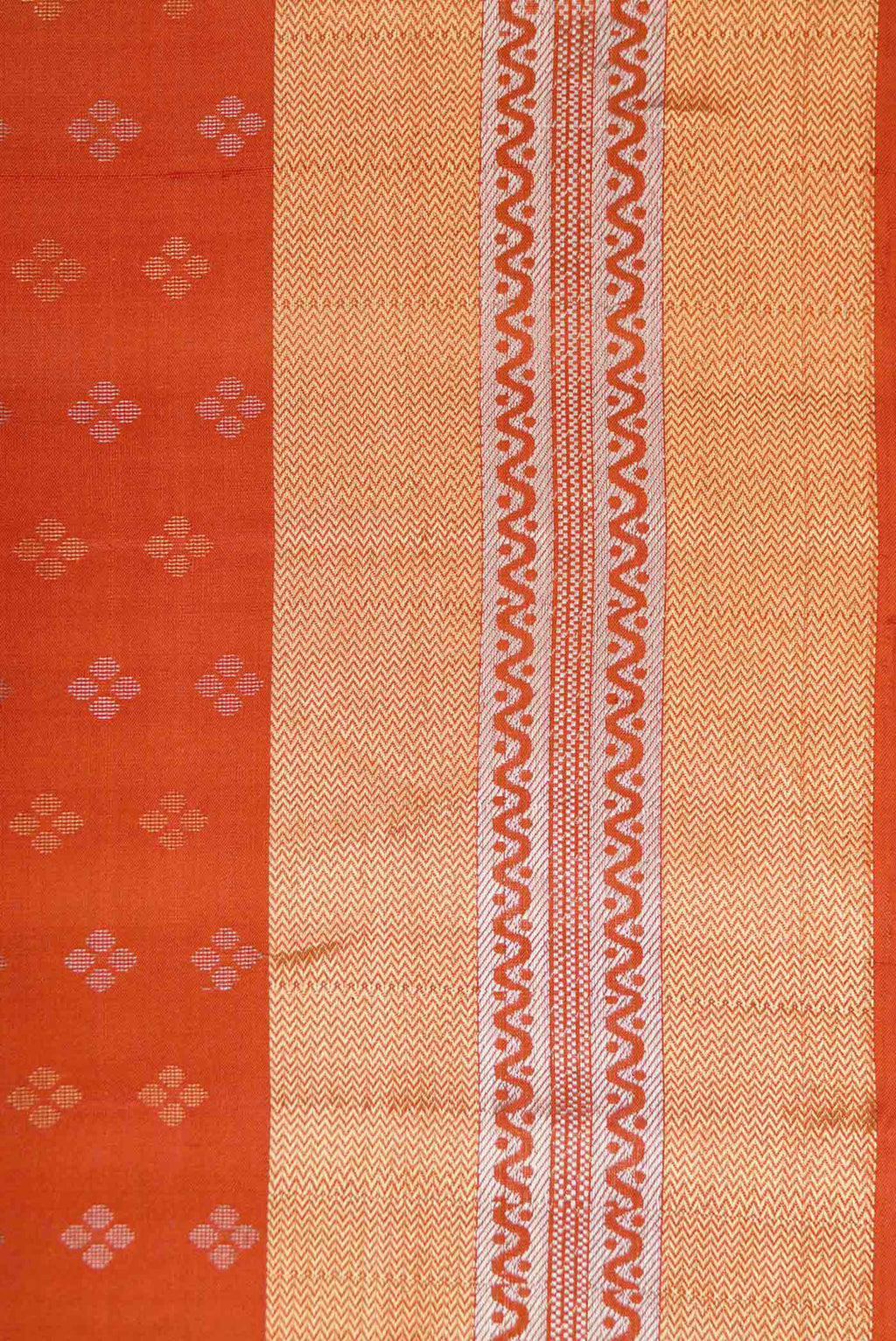 Border image of Orange Dual Tone Soft Silk Saree with Zari Butta on the body and Zari Border