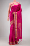 Dark Pink Dual Tone Soft Silk Saree with Zari Butta on the body and Zari Border.  displayed on a mannequin