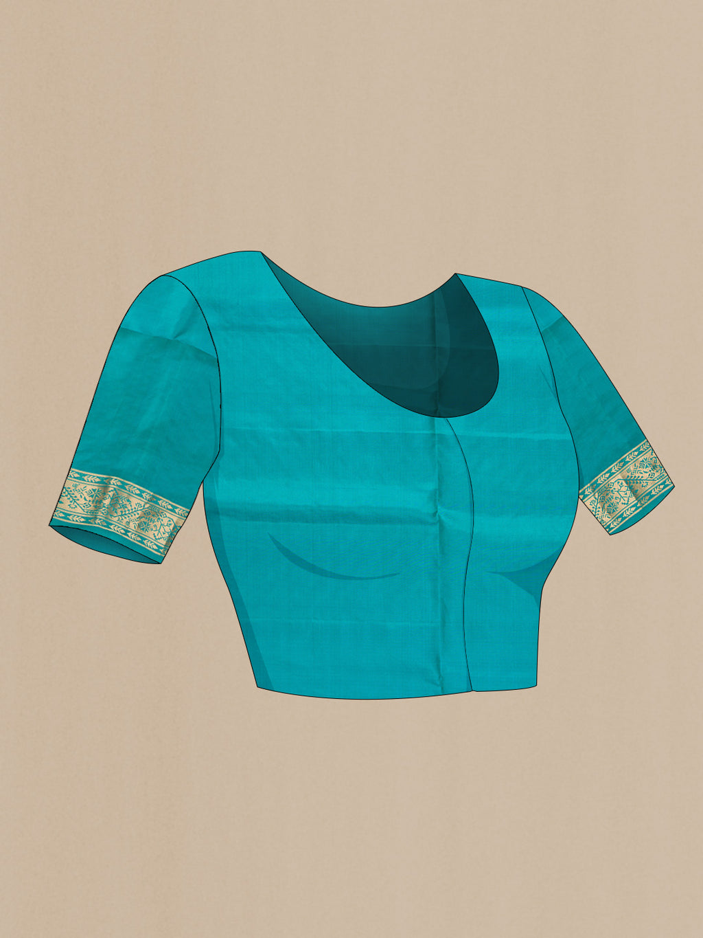 Close up image of the blouse of Dark Beige Dual Tone Soft Silk Saree with Zari Butta on the body and Zari Border. 