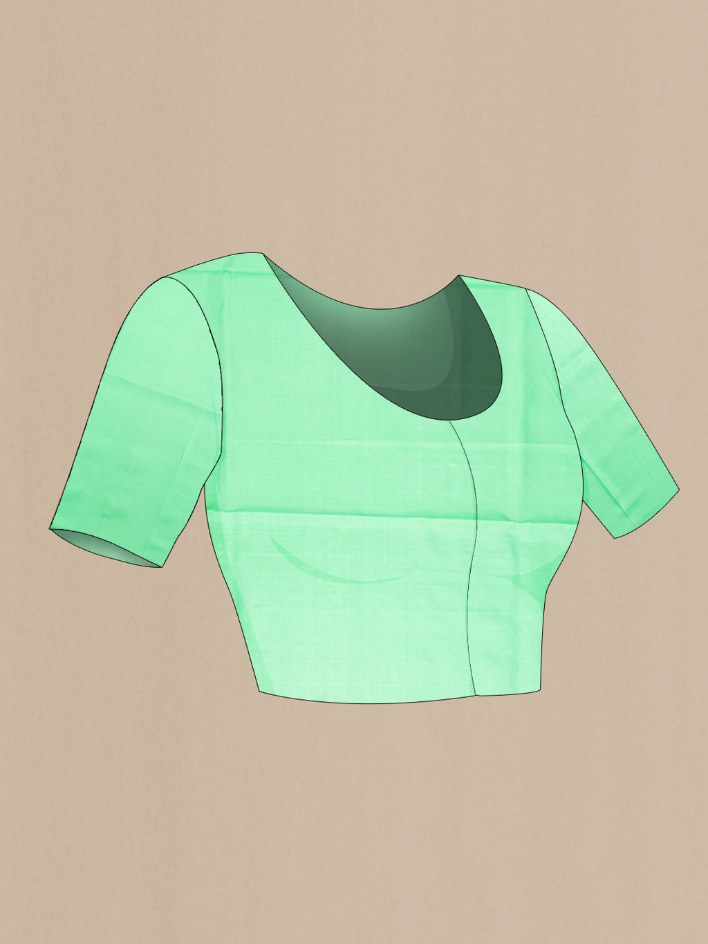 Close up image of the blouse of Navy Blue Dual Tone Soft Silk Saree with Zari Butta on the body and Without Border. 