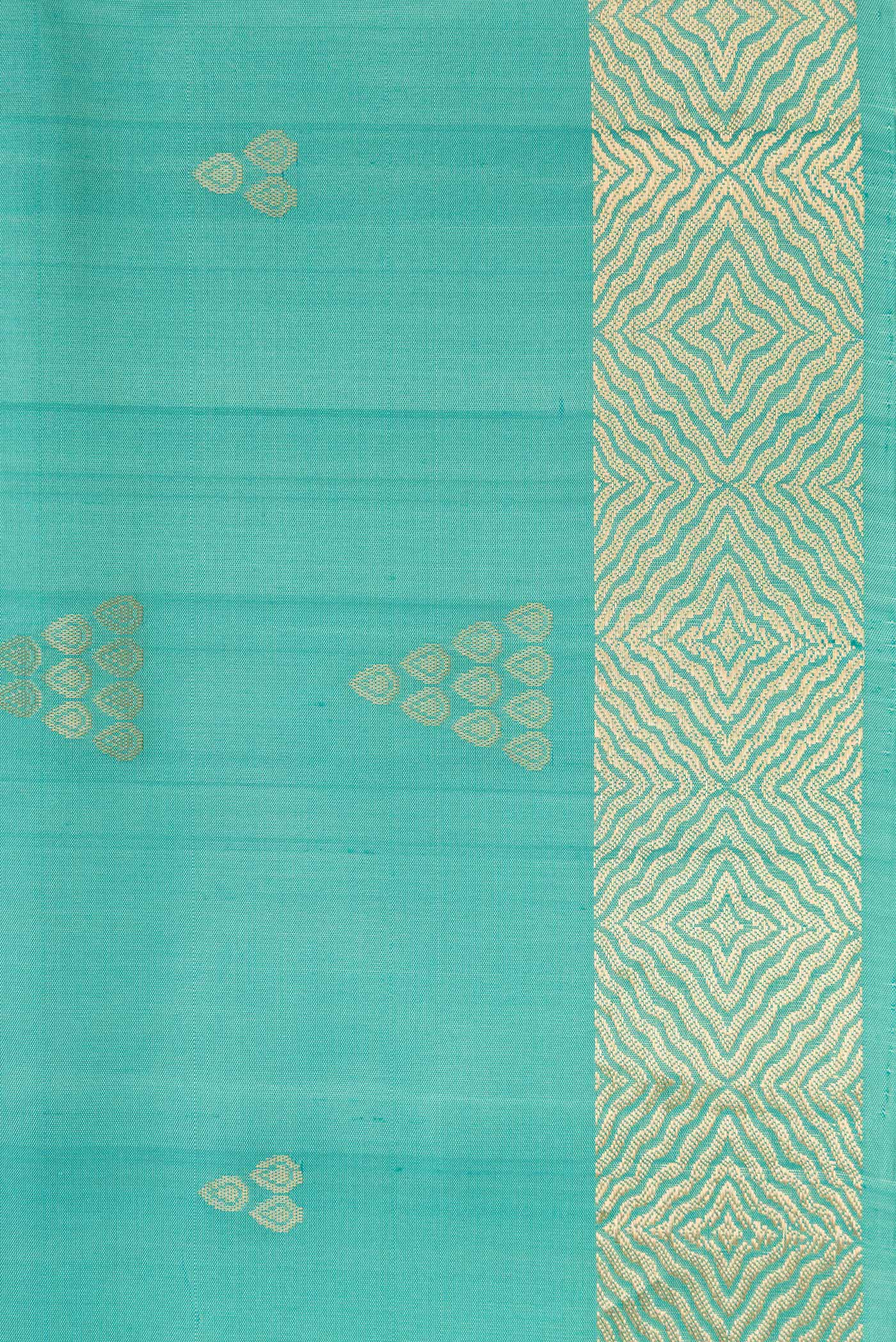 Border image of Sky Blue Dual Tone Soft Silk Saree with Zari Butta on the body and Zari Border. 