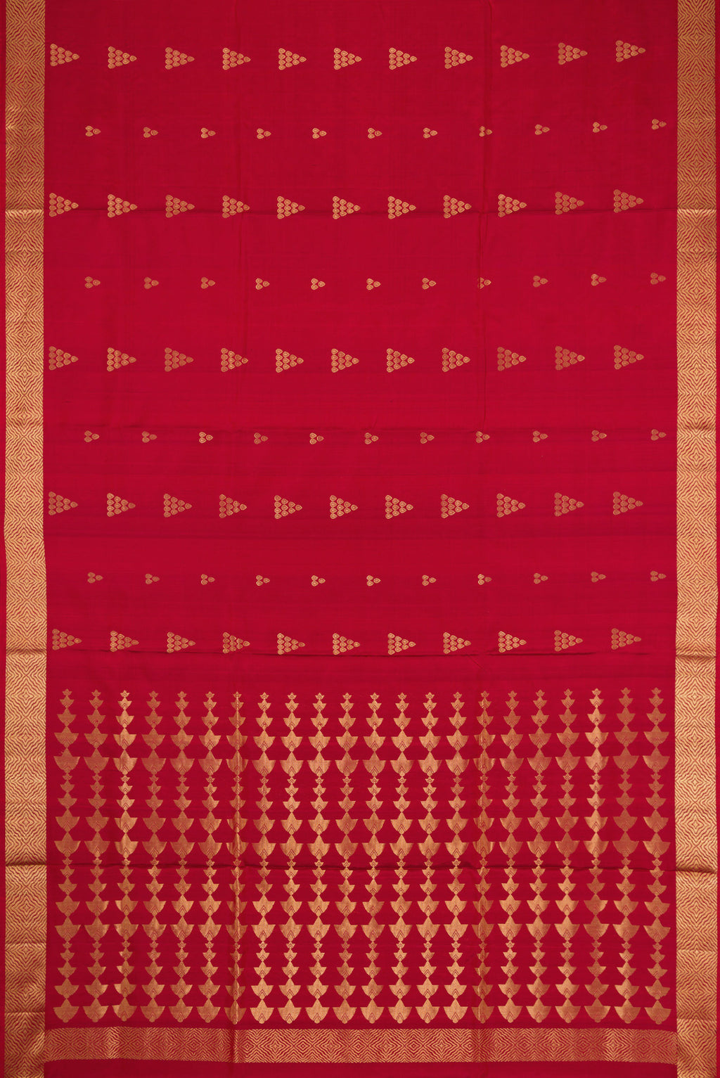 Flat view of Maroon Dual Tone Soft Silk Saree with Zari Butta on the body and Zari Border. 