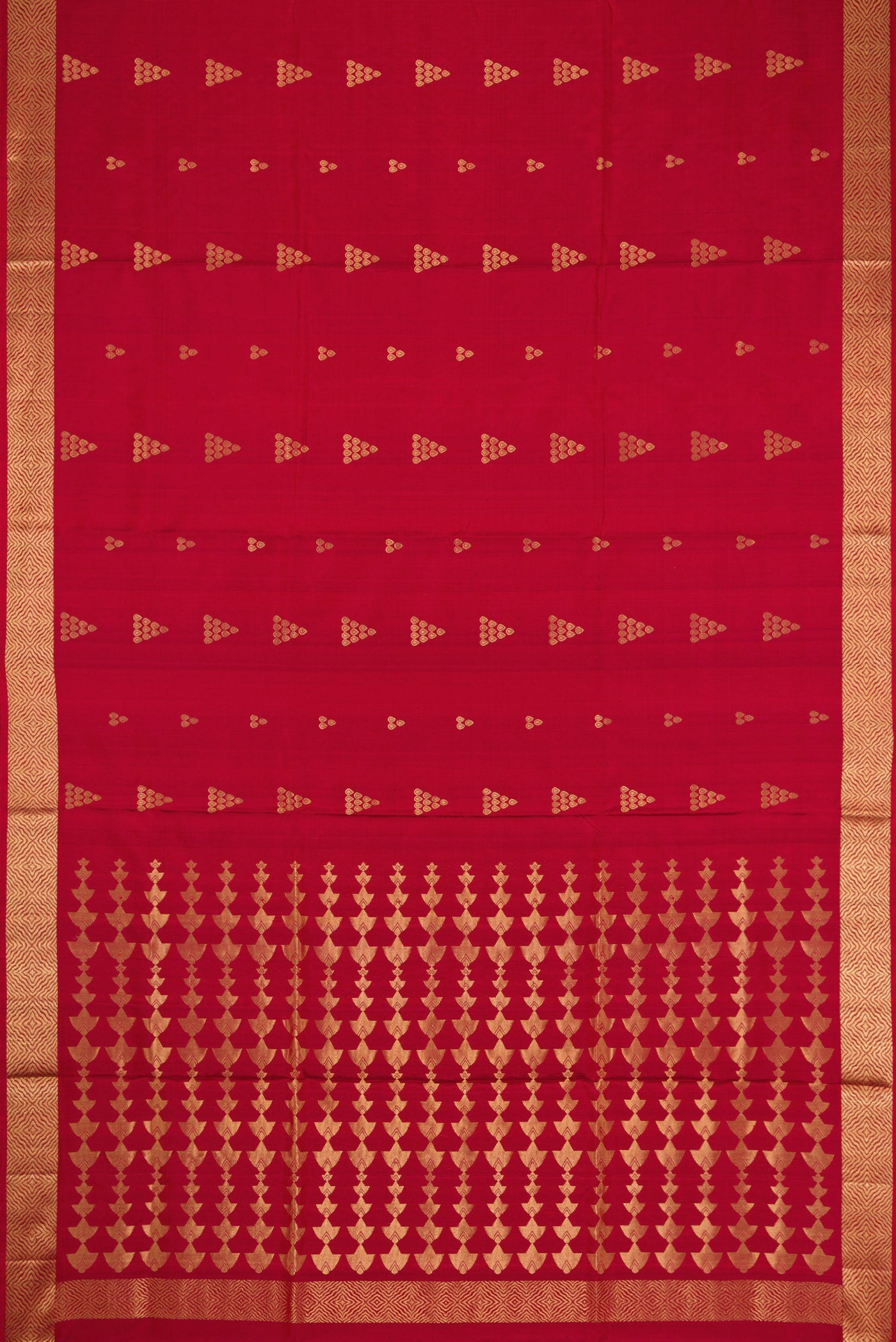 Flat view of Maroon Dual Tone Soft Silk Saree with Zari Butta on the body and Zari Border. 