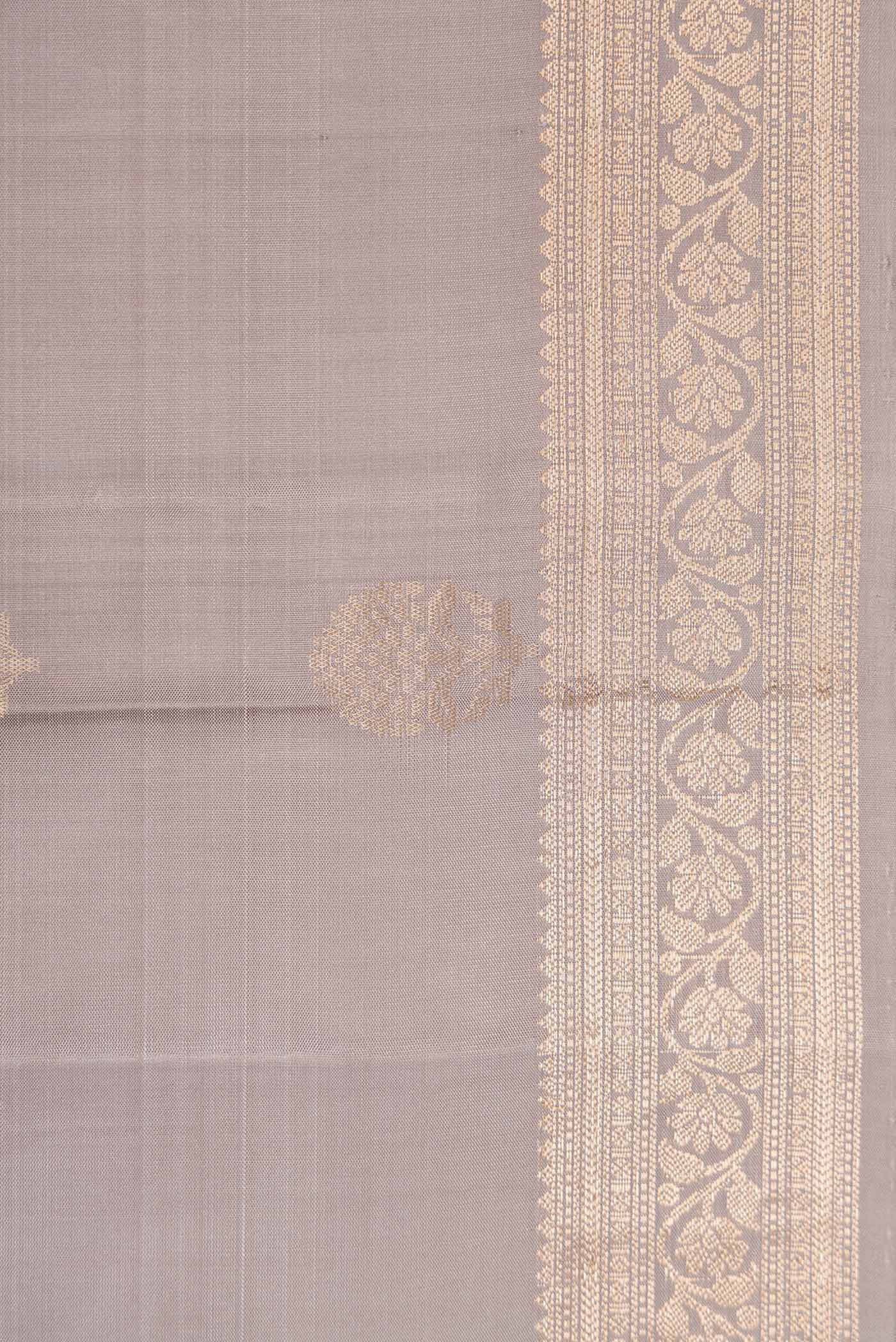Border image of Grey Dual Tone Soft Silk Saree with Zari Butta on the body and Zari Border. 