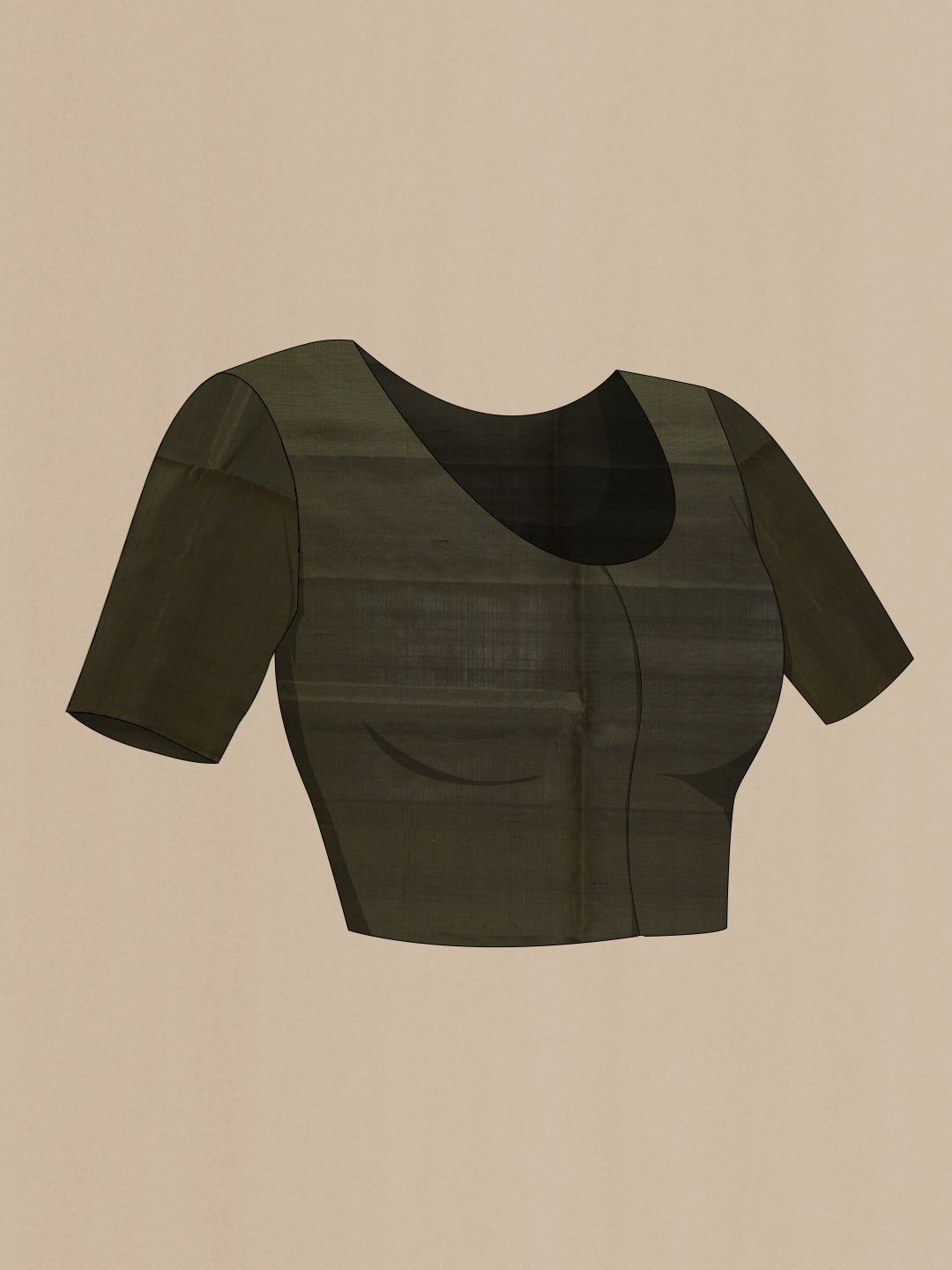 Close up image of the blouse of Bottle Green Dual Tone Soft Silk Saree with Zari Butta on the body and Without Border. 