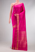 Pink Dual Tone Soft Silk Saree with Zari Butta on the body and Zari Border.  displayed on a mannequin