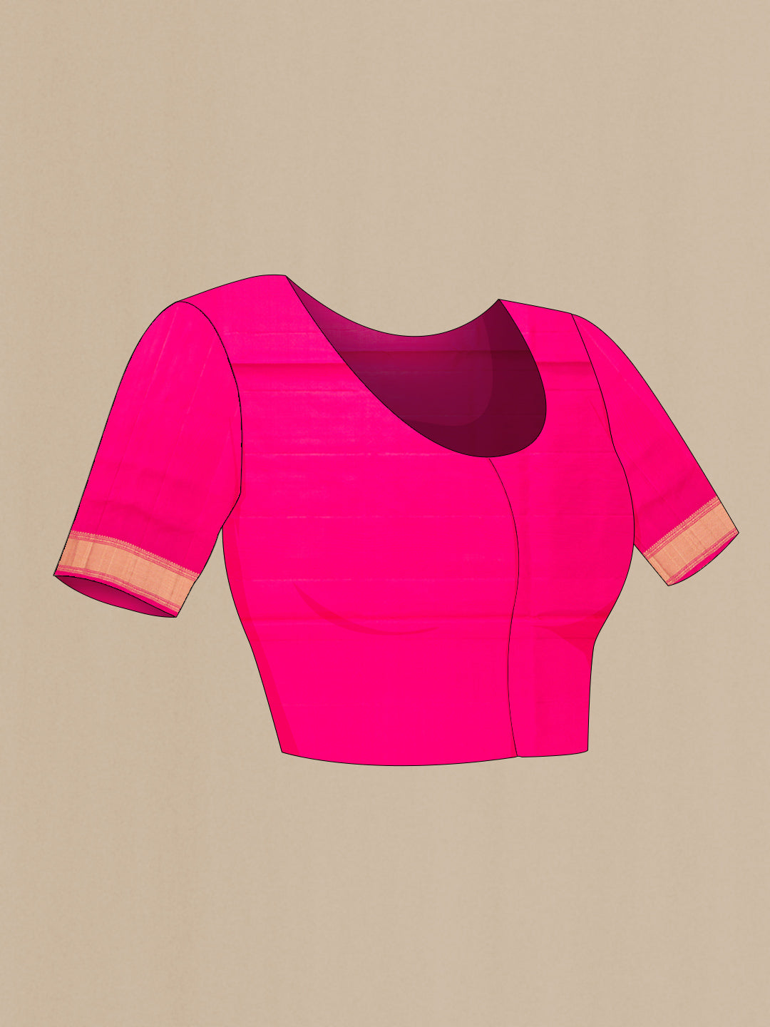 Close up image of the blouse of Pink Dual Tone Soft Silk Saree with Zari Butta on the body and Zari Border. 