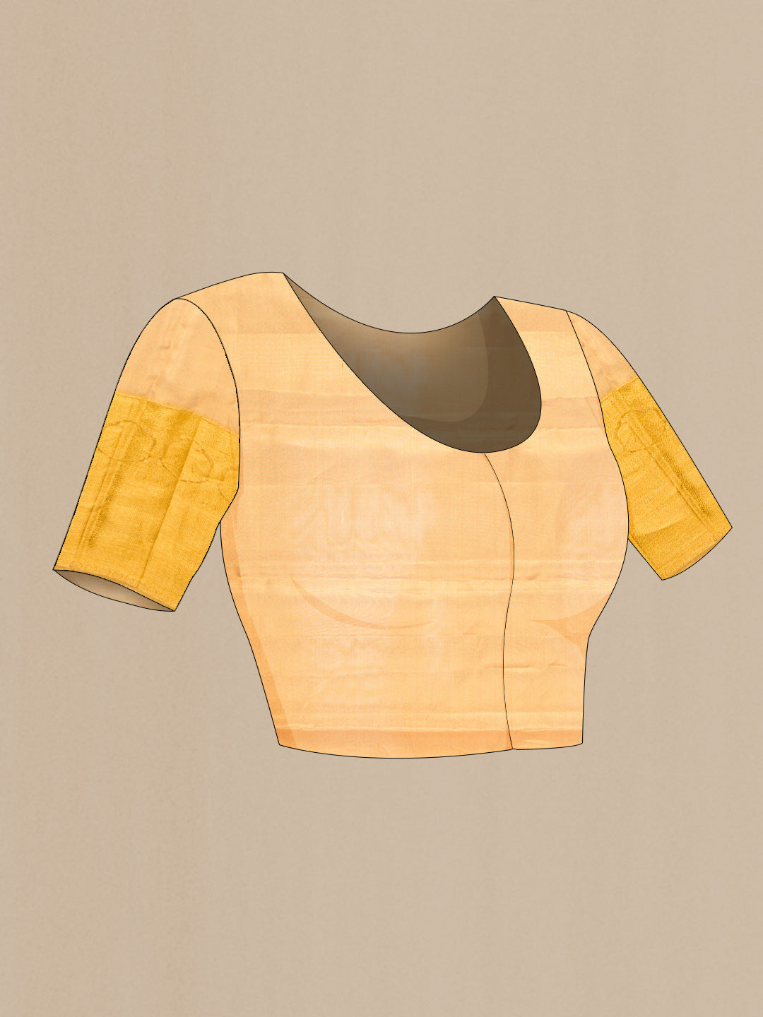 Close up image of the blouse of Gold Dual Tone Kanjivaram Tissue Silk Saree with Zari Brocade on the body and Zari Border. 