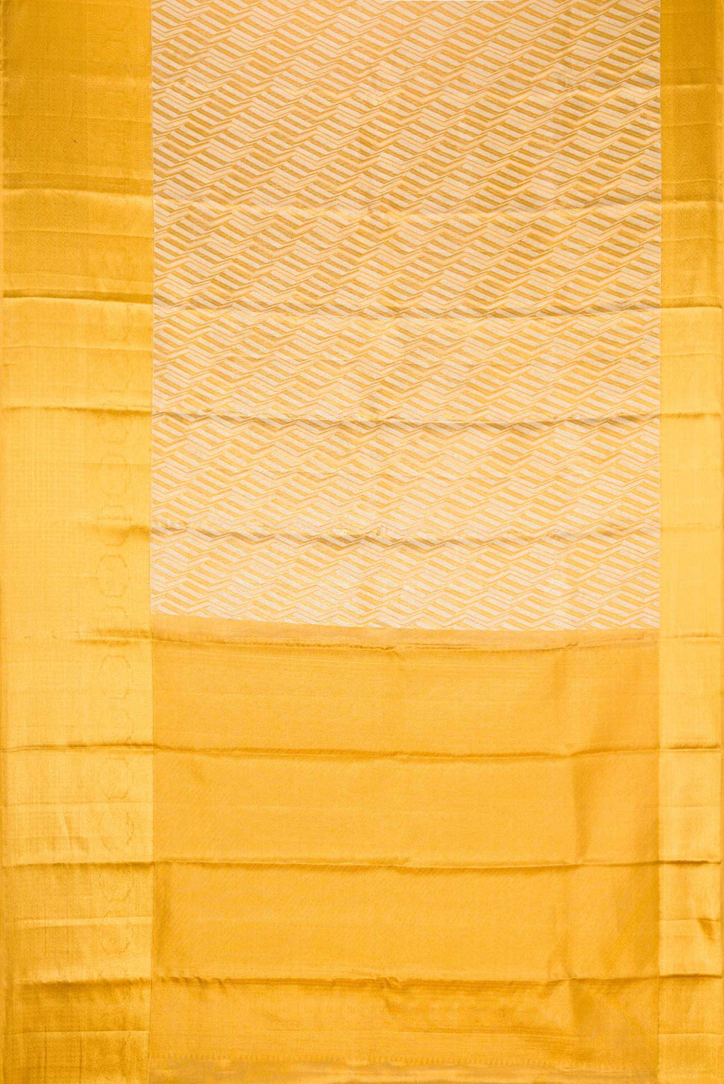 Flat view of Gold Dual Tone Kanjivaram Tissue Silk Saree with Zari Brocade on the body and Zari Border. 