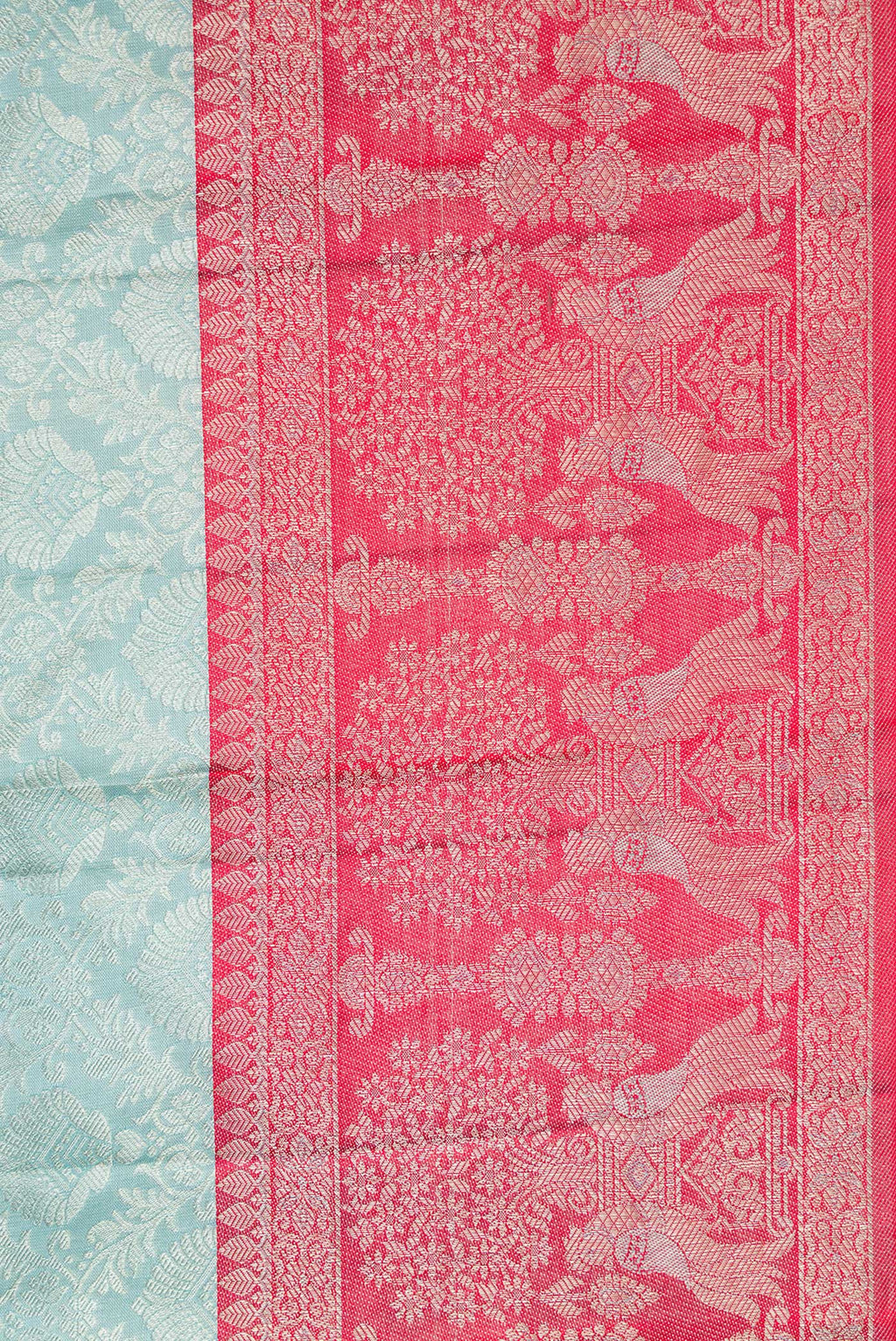 Border image of Maya Blue Dual Tone Kanjivaram Silk Saree with Zari Brocade on the body and Fancy Border. 