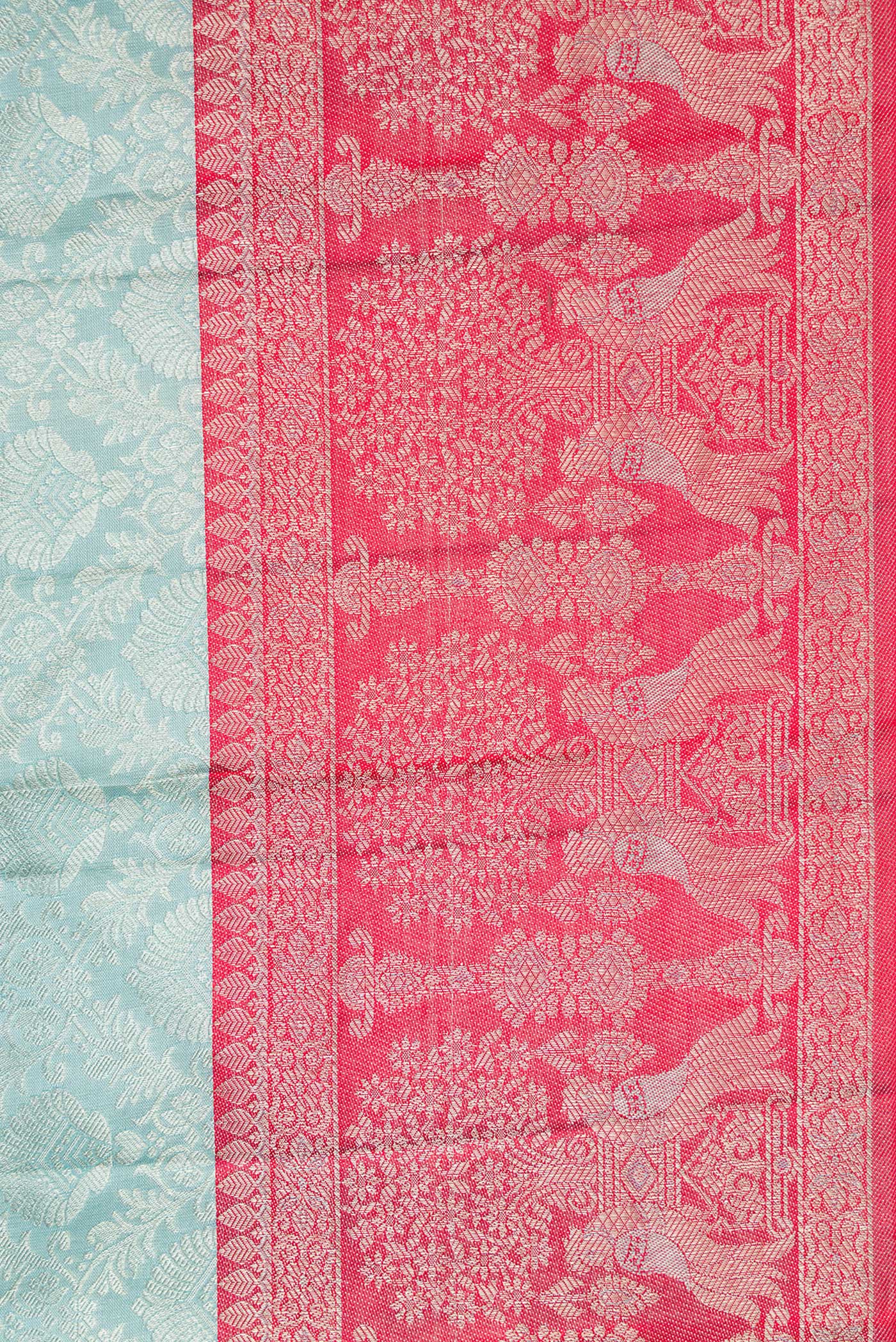 Border image of Maya Blue Dual Tone Kanjivaram Silk Saree with Zari Brocade on the body and Fancy Border. 