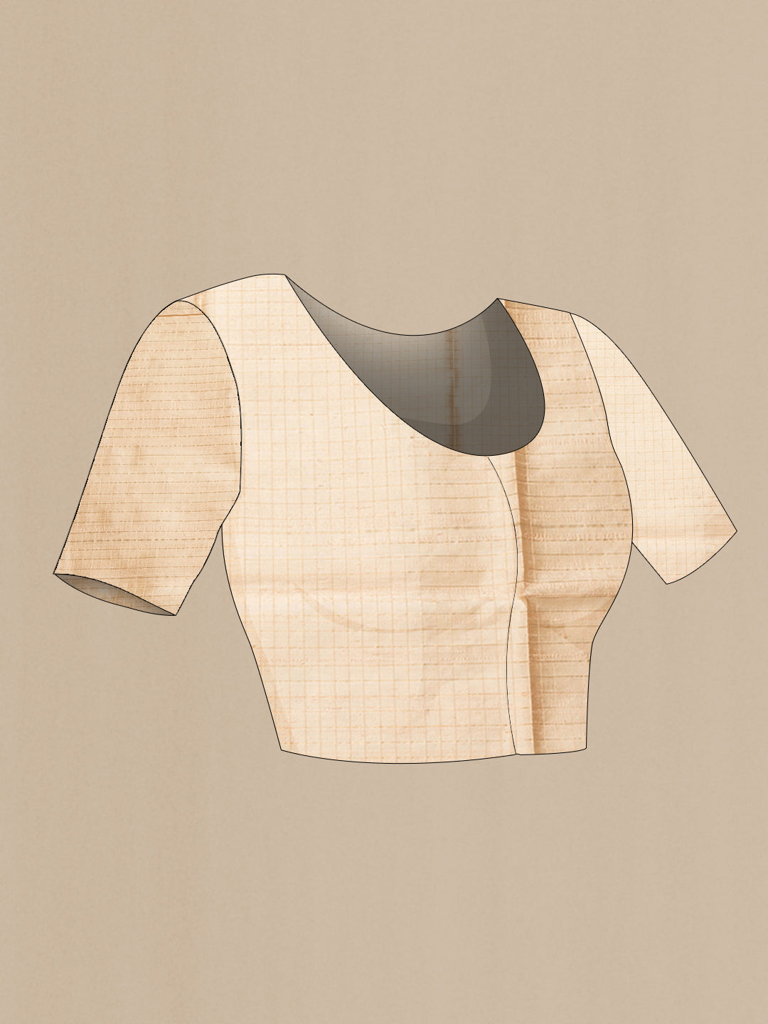 Close up image of the blouse of Bottle Green Dual Tone Raw Silk Saree with Checked design on the body and Zari Border. 