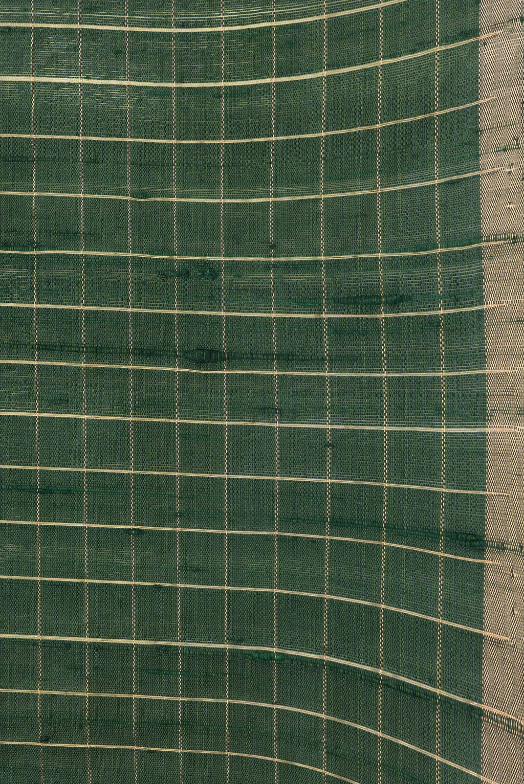 Border image of Bottle Green Dual Tone Raw Silk Saree with Checked design on the body and Zari Border. 
