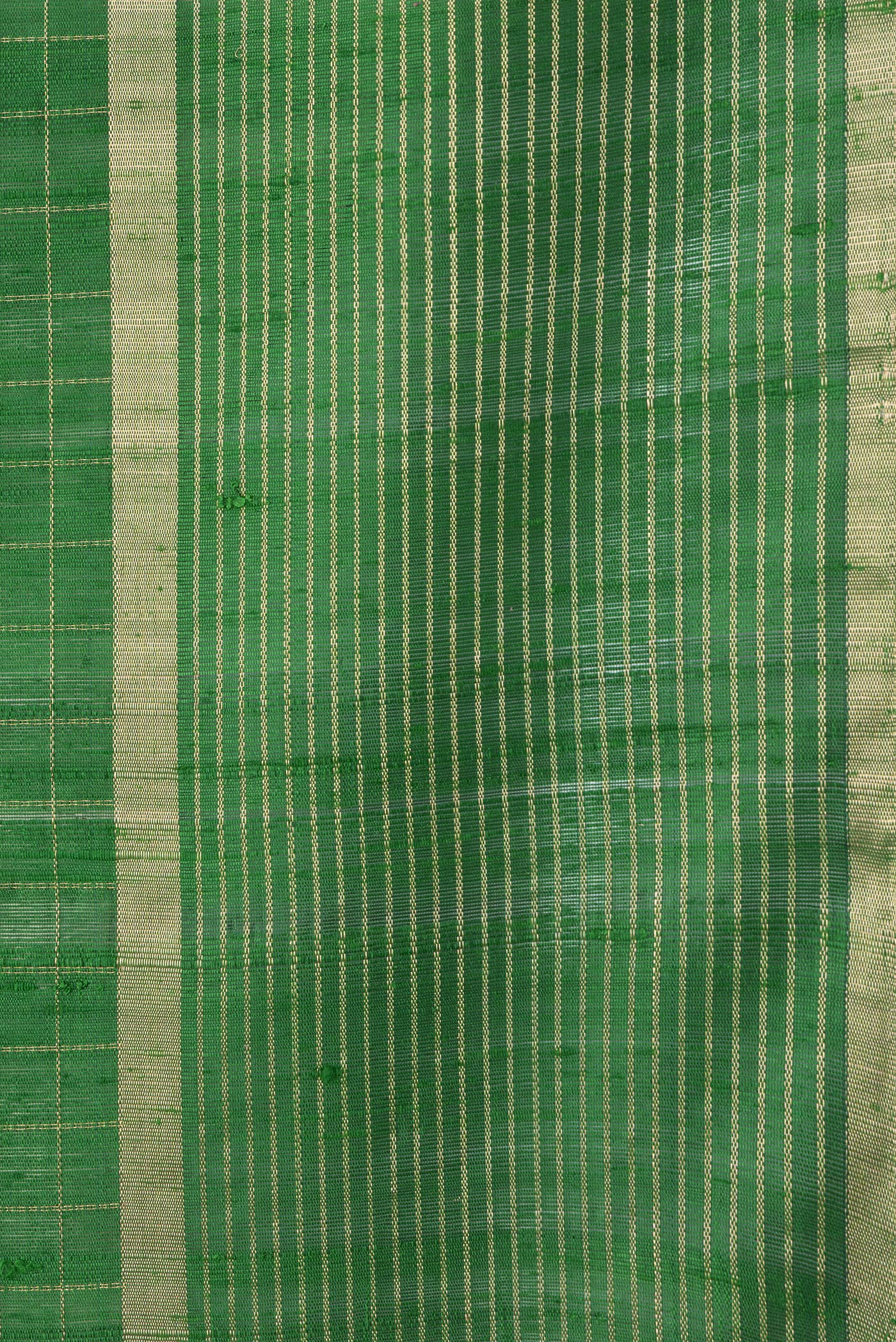 Border image of Green Dual Tone Raw Silk Saree with Checked design on the body and Zari Border. 