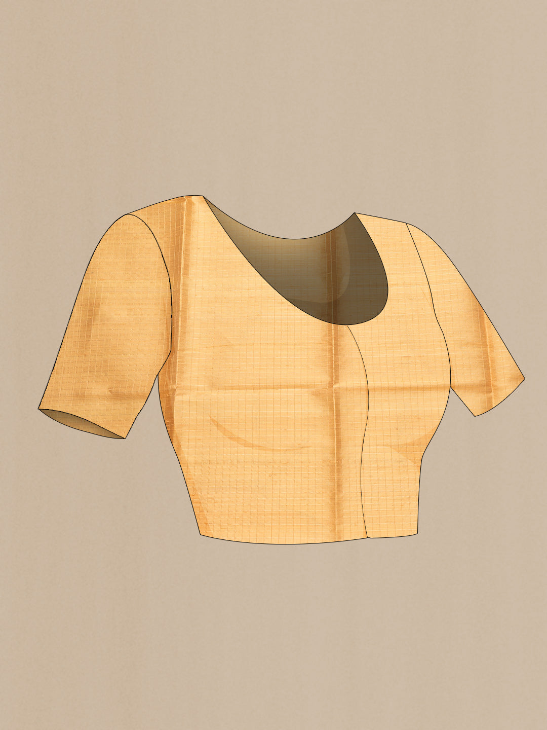 Close up image of the blouse of Yellow Dual Tone Raw Silk Saree with Checked design on the body and Zari Border. 