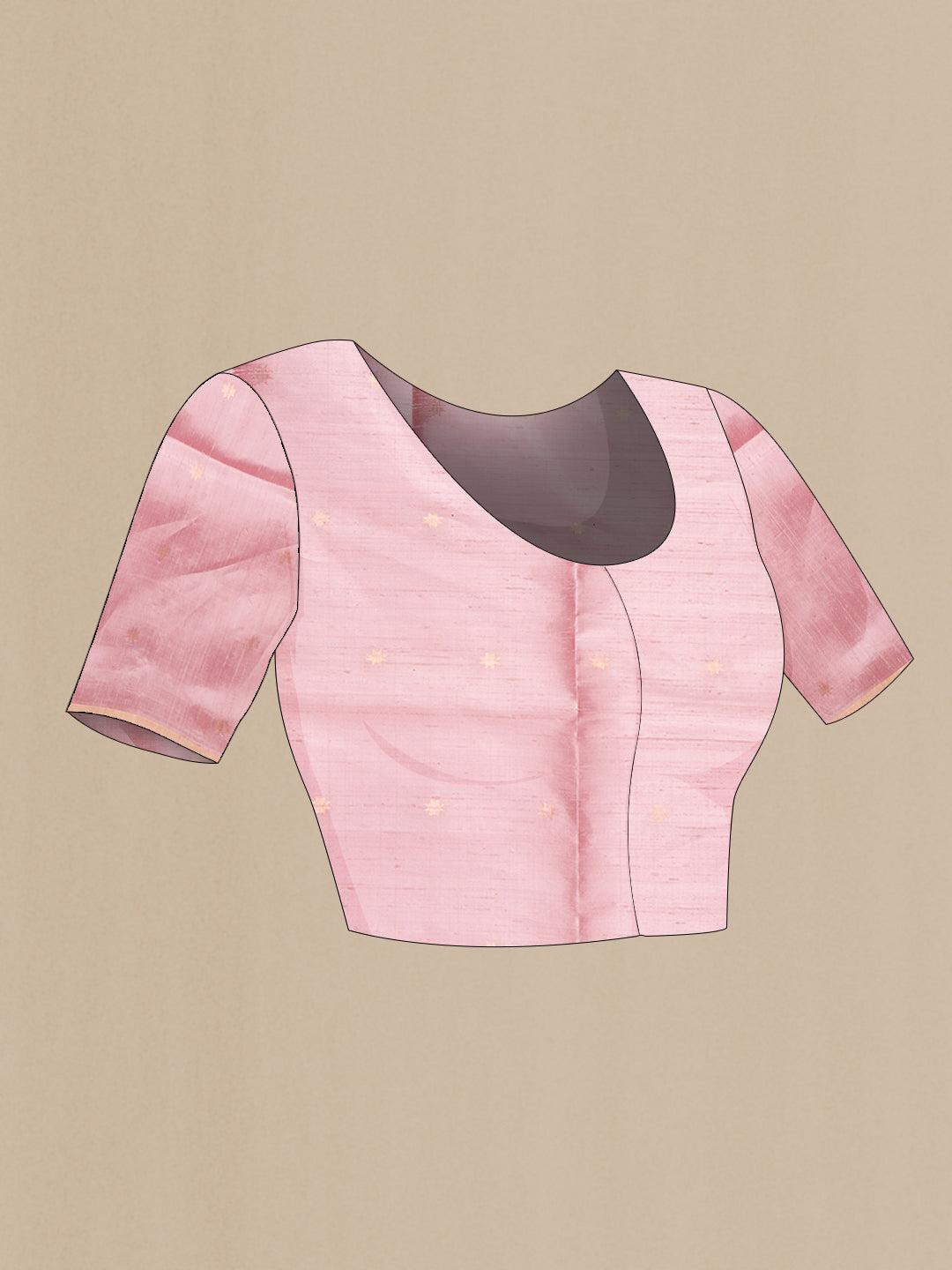 Close up image of the blouse of Parrot Green Dual Tone Raw Silk Saree with Zari Butta on the body and Zari Border. 