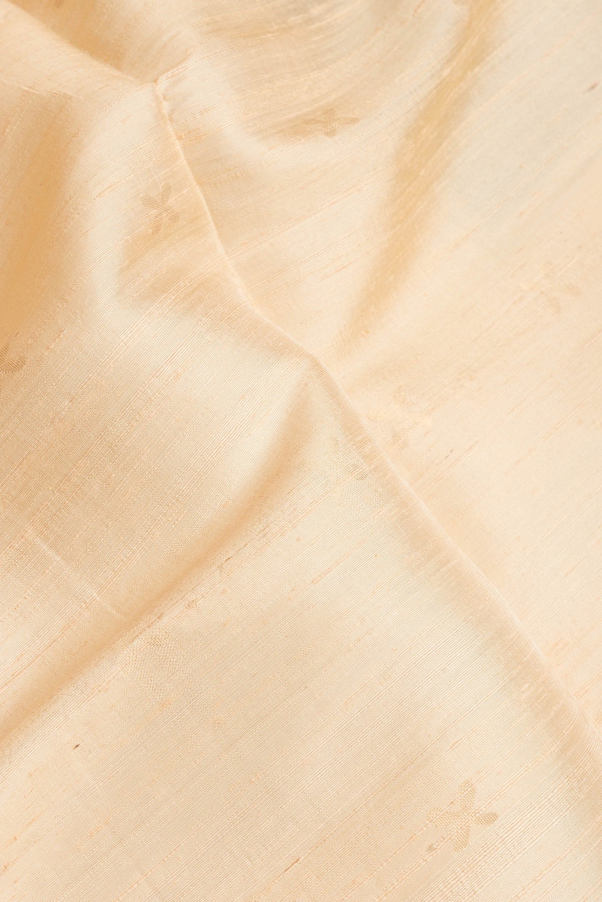 Close up of Sandal Dual Tone Raw Silk Saree with Zari Butta on the body and Thin Zari Line.  displaying folds