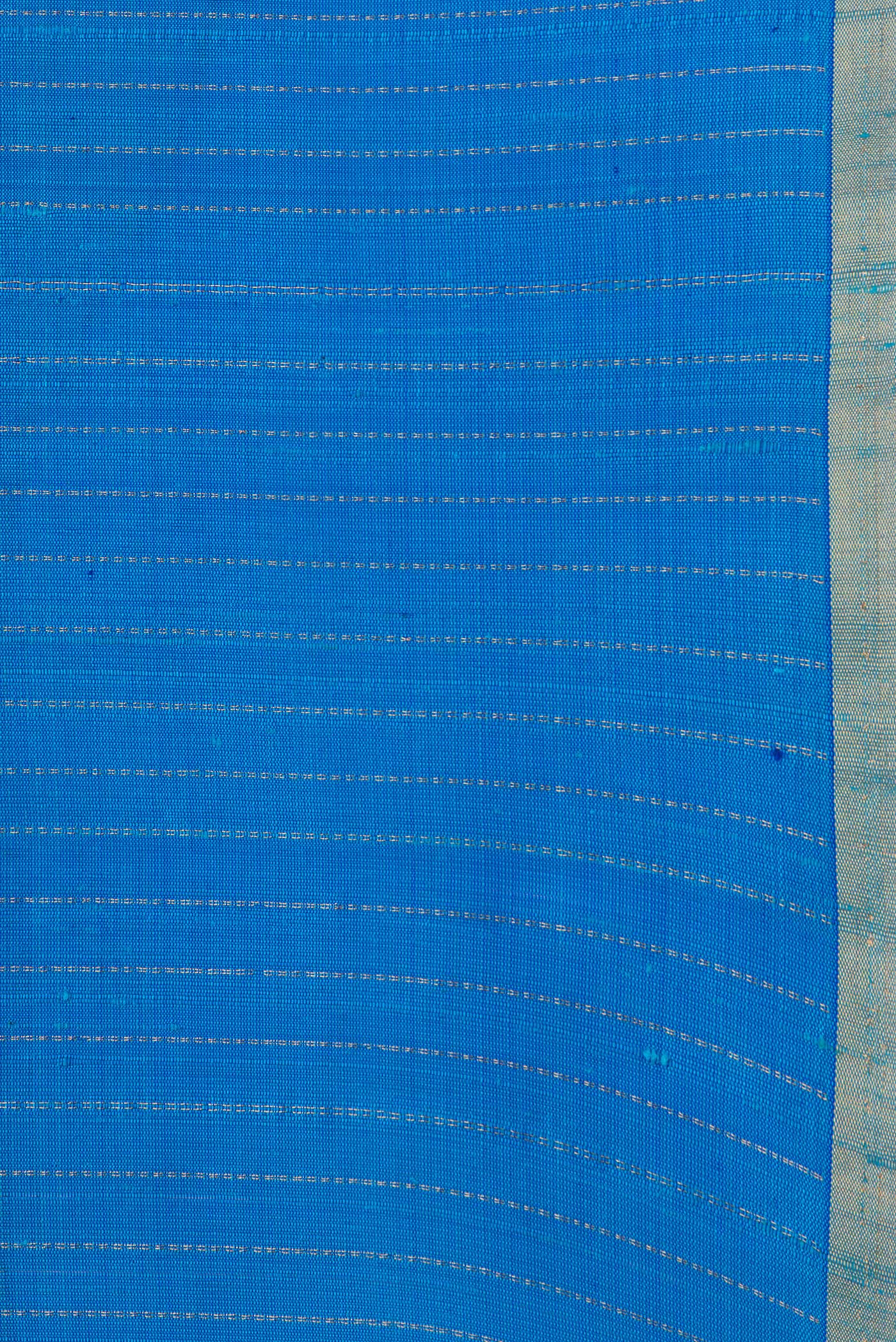 Border image of Sky Blue Dual Tone Raw Silk Saree with Stripes on the body and Thin Zari Line. 