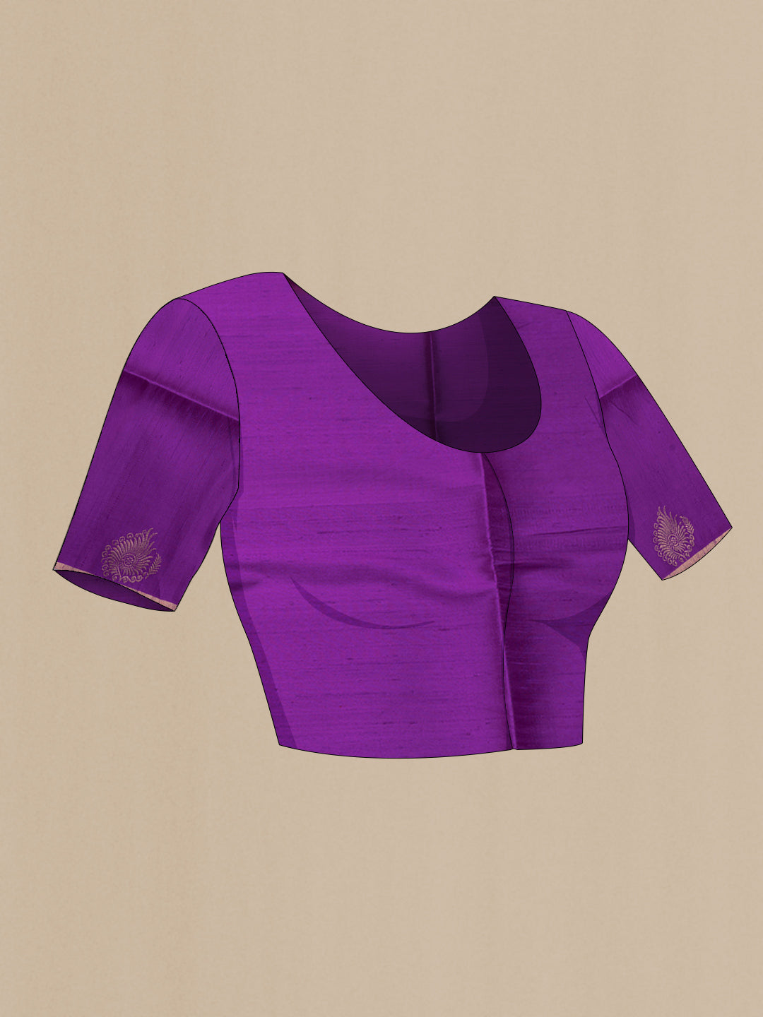 Close up image of the blouse of Maroon Dual Tone Raw Silk Saree with Zari Butta on the body and Fancy Border. 