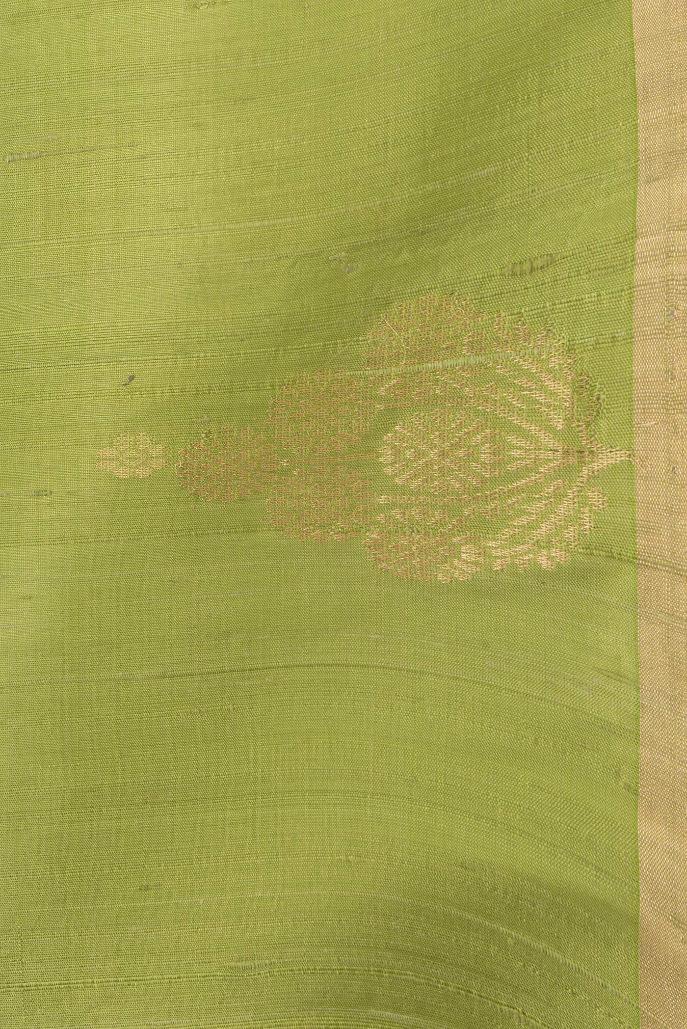 Border image of Parrot Green Dual Tone Raw Silk Saree with Zari Butta on the body and Fancy Border. 
