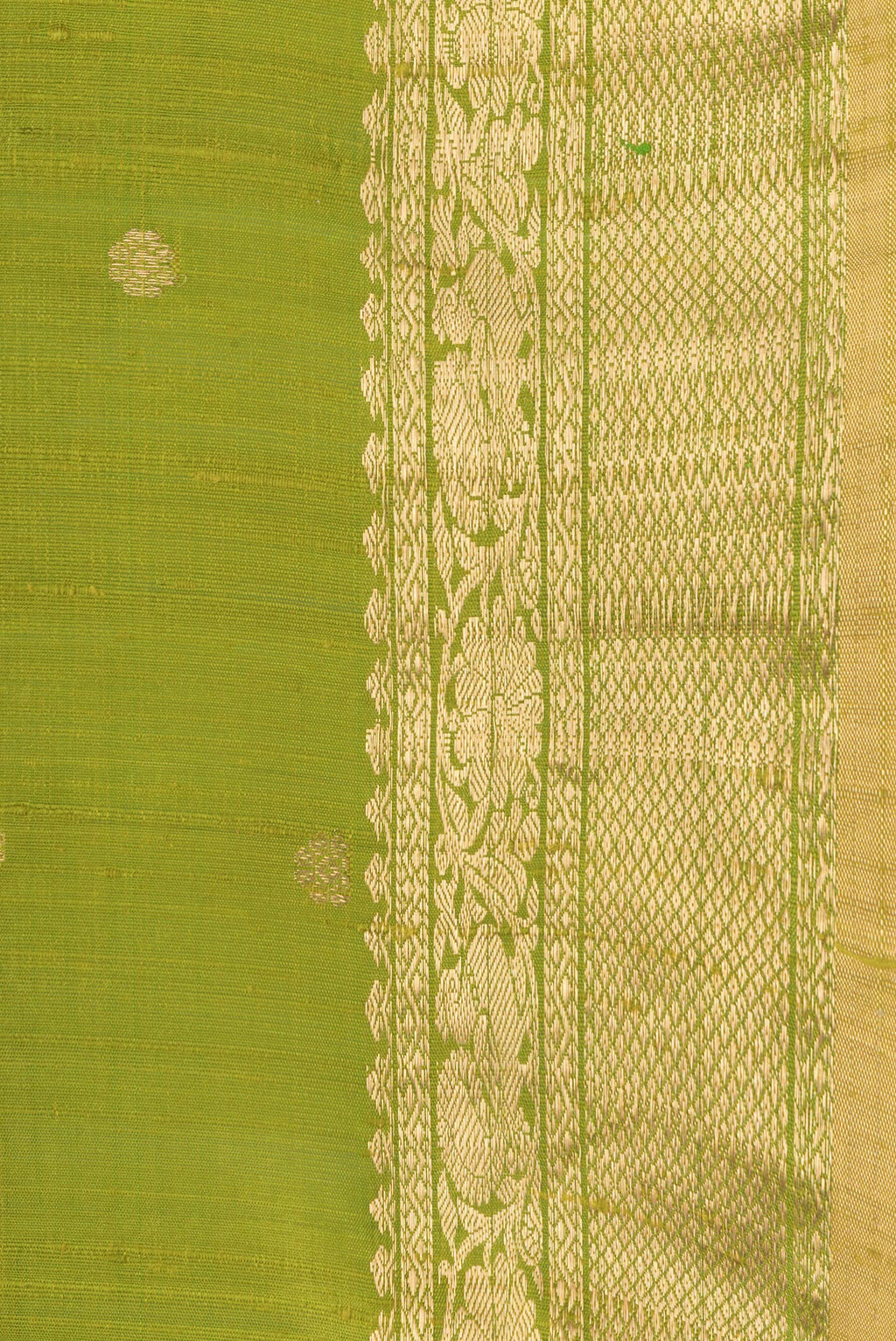 Border image of Parrot Green Dual Tone Raw Silk Saree with Zari Butta on the body and Zari Border. 