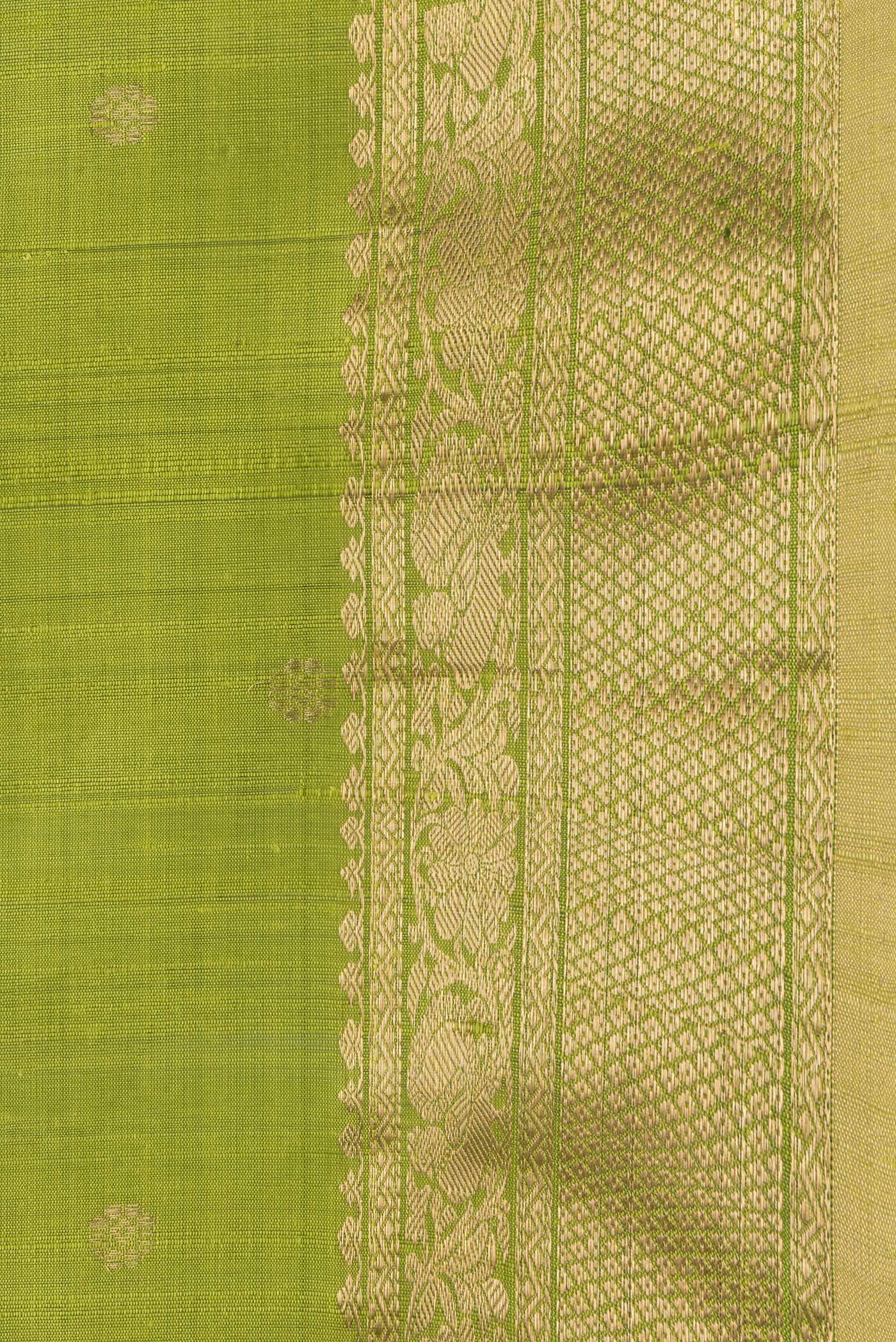 Border image of Parrot Green Dual Tone Raw Silk Saree with Zari Butta on the body and Zari Border. 