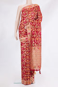 Red Blended Banarasi Silk Saree with Zari Brocade on the body and Fancy Border.  displayed on a mannequin