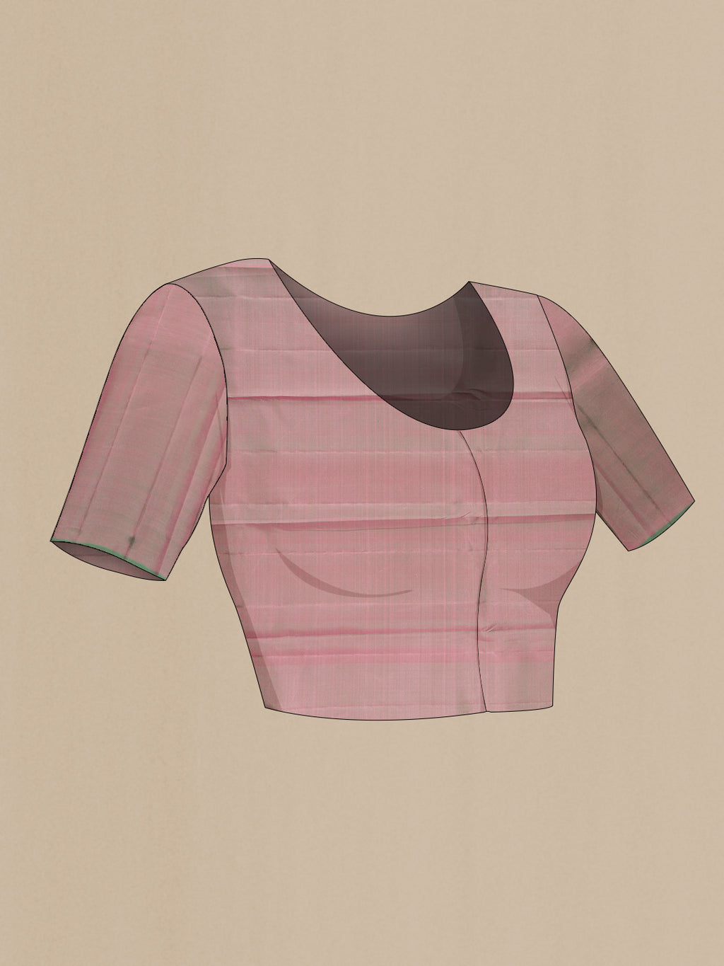 Close up image of the blouse of Pink Kanjivaram Silk Saree with Zari Butta on the body and Zari Border. 